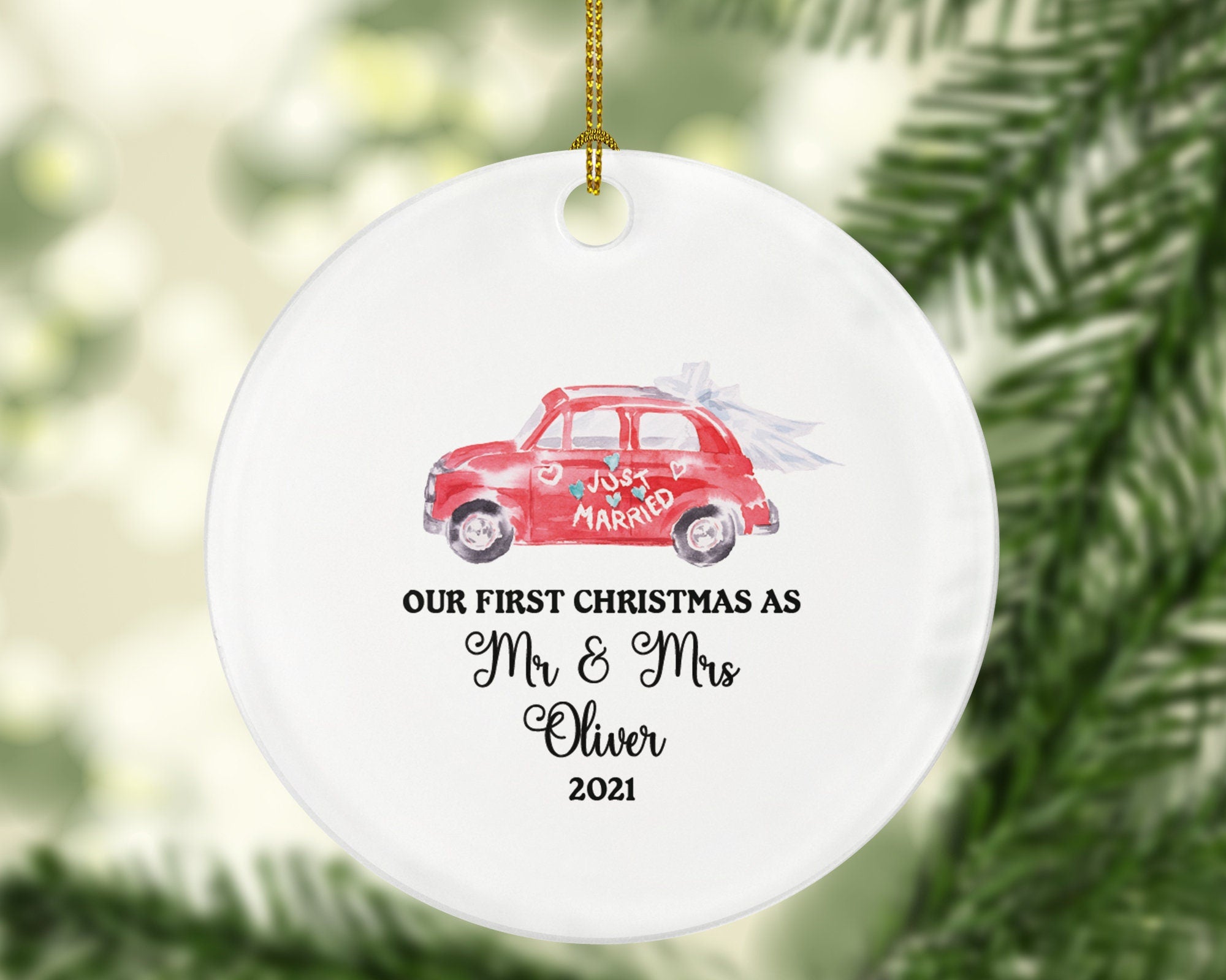First Christmas as Mr & Mrs Married Couple Christmas Ornament Personalized - Newlywed Christmas First Custom Gift - Wedding Car