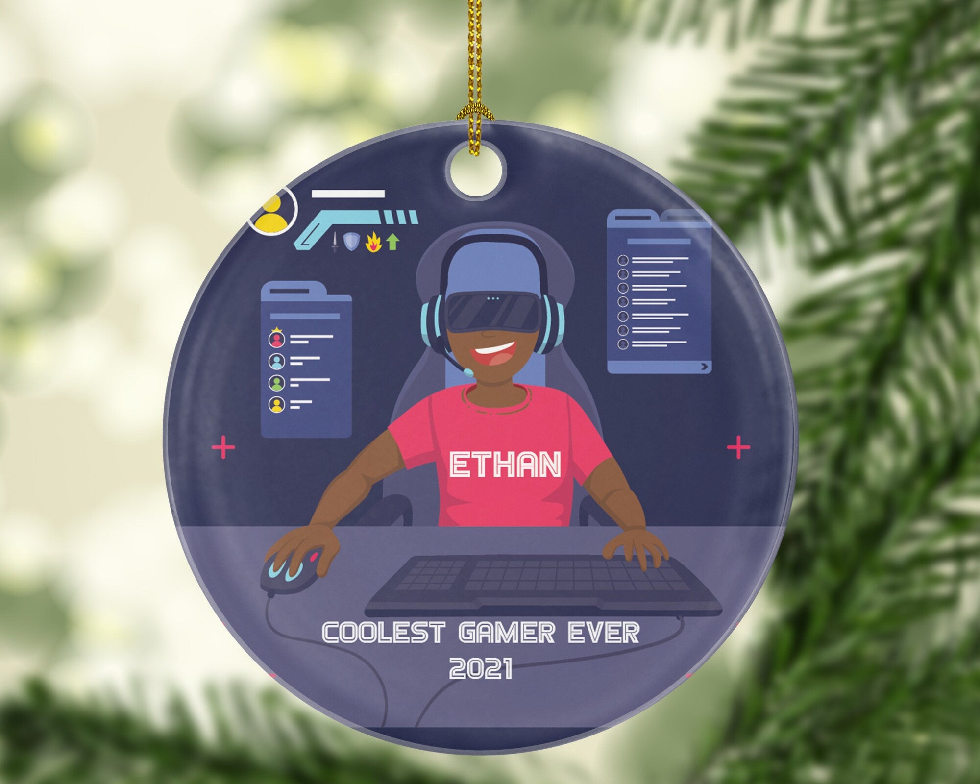 Personalized Playing Video Game Player Gamer Boy Game Christmas Ornament for Tree Gamer Boy Controller Addict