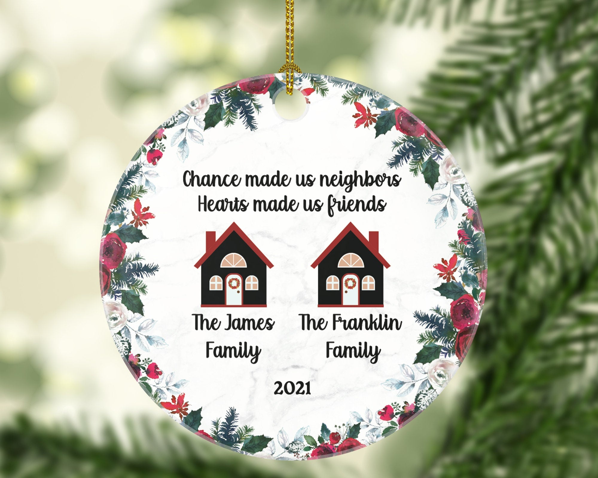 Neighbor Personalized Christmas Ornament - Chance Made us Neighbors New Home for Thanks Great Neighbor Housewarming Wedding Owner Thank You