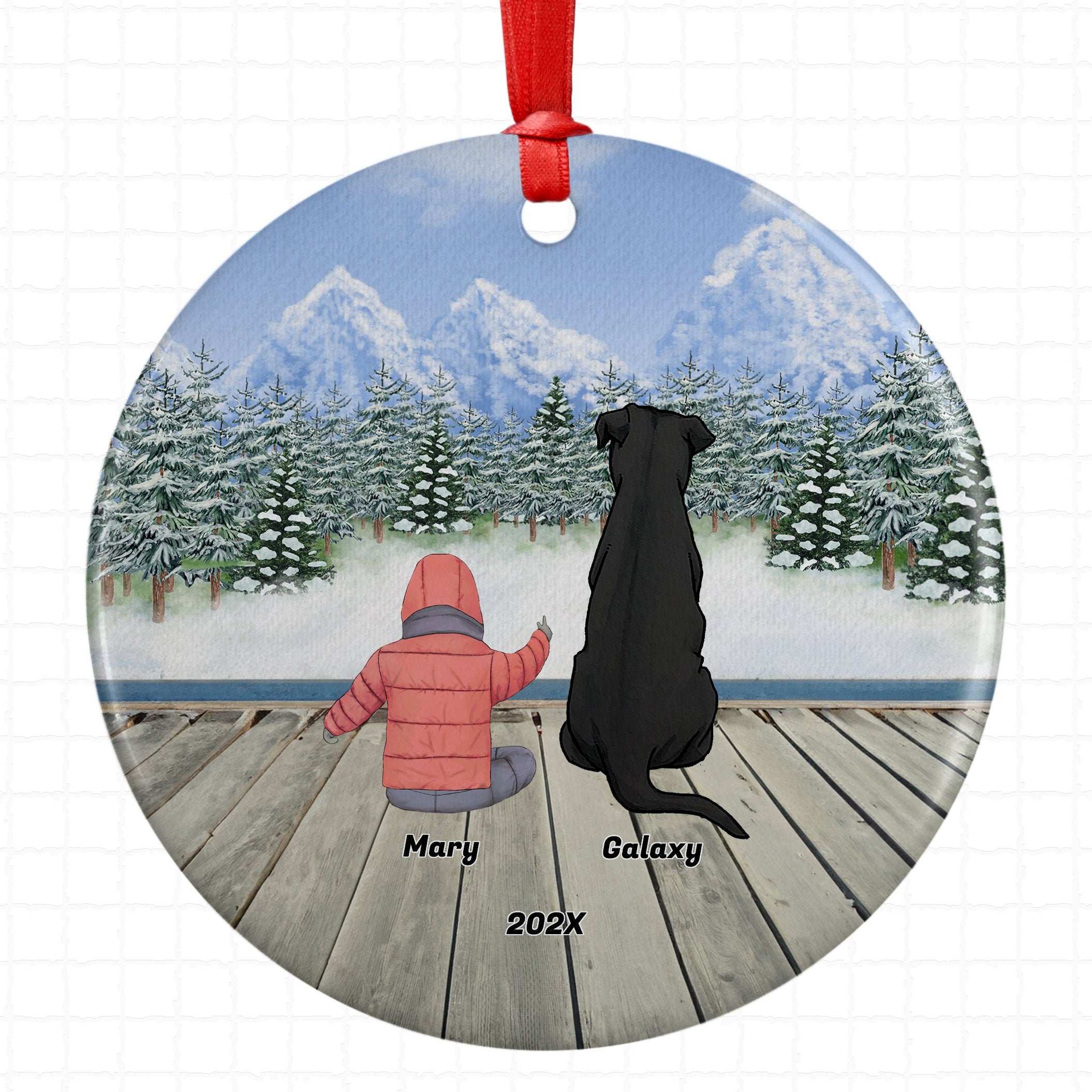Personalized Baby Girl Daughter Kid Child Grandchild Granddaughter Pet Christmas Ornament Custom Ceramic Dog Cat Owners Gift Winter Scene