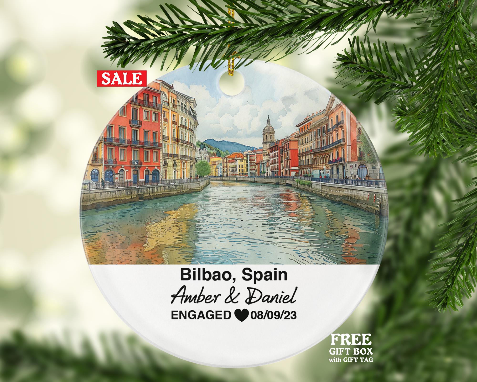 Bilbao Spain Round Ceramic Christmas Ornament – Personalized Holiday Keepsake, Custom Couple Gift for Wedding or Honeymoon