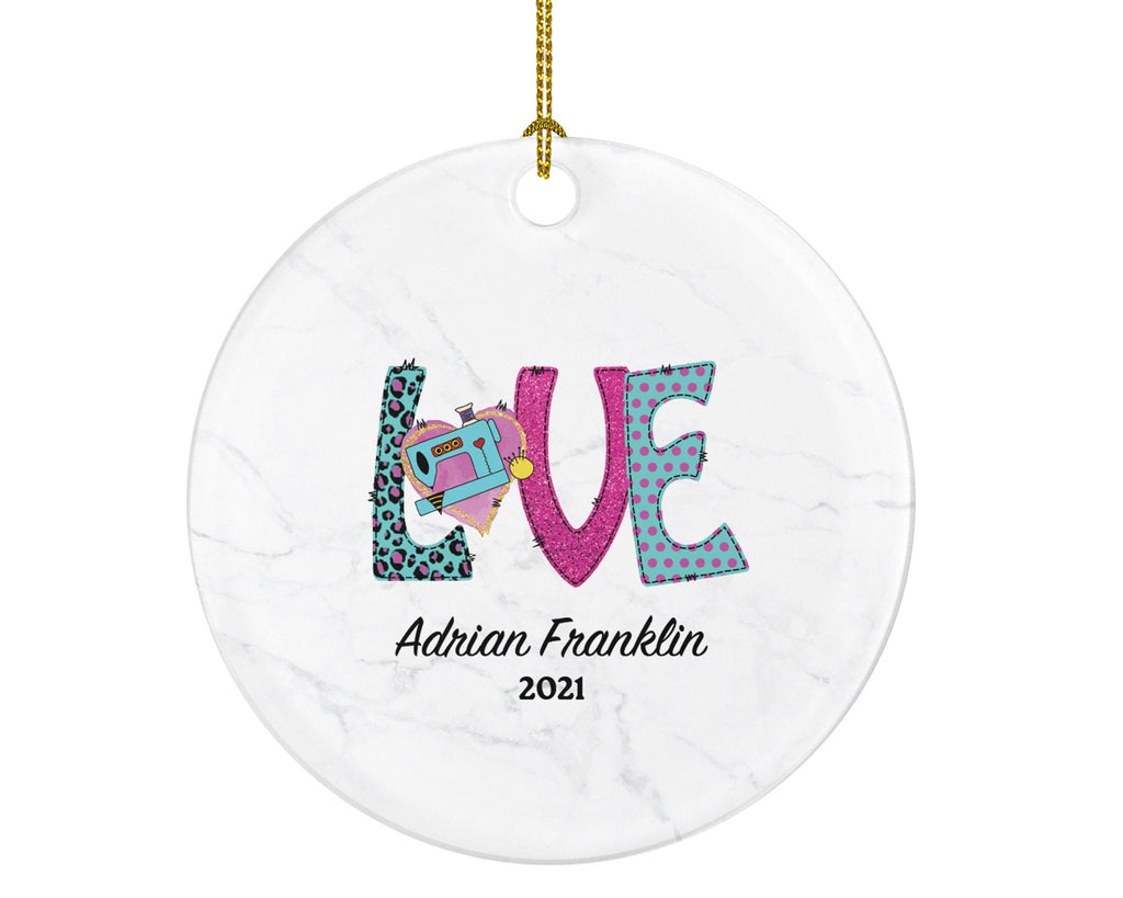 Sewing Love Christmas Ornament Personalized - Sewing Lover - Sewer Quilter Stitcher Tailor Custom Gift - Sewing Machine Tree