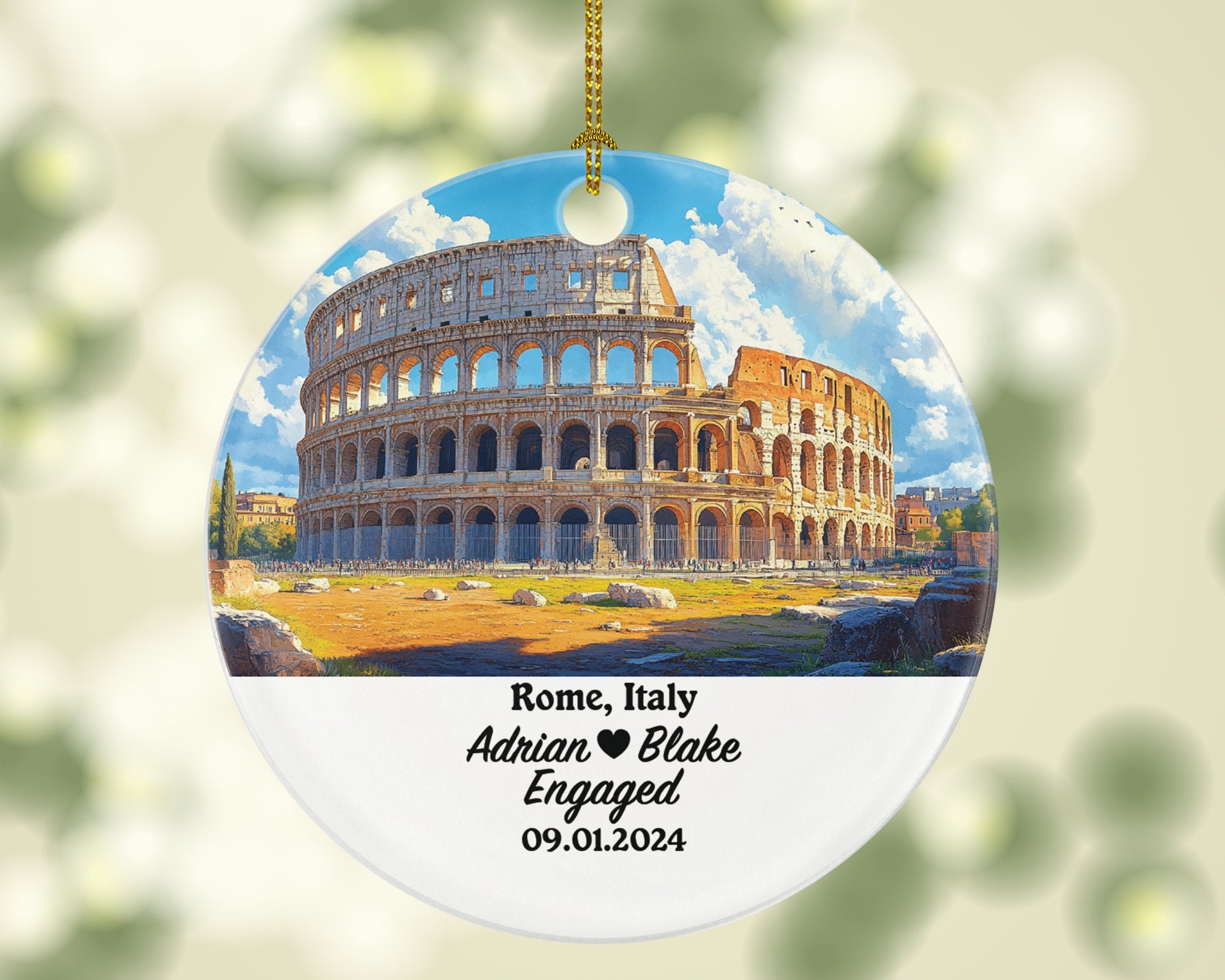 Rome Christmas Ornament Personalized - Italy Engaged Married Family Together Couple Travel Honeymoon Engagement Marriage