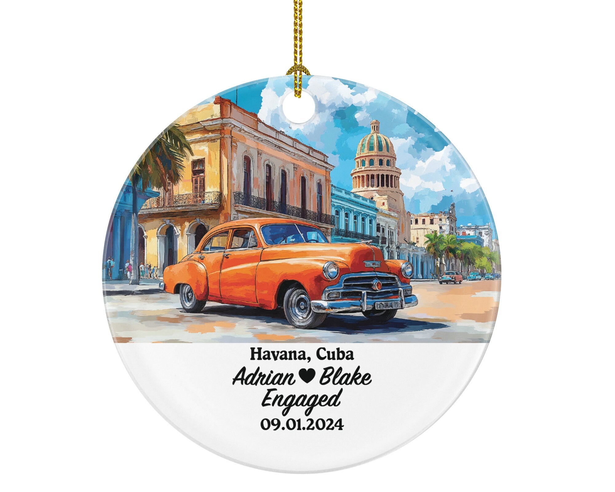 Havana Christmas Ornament Personalized - Cuba Engaged Married Family Together Couple Travel Honeymoon Engagement Marriage
