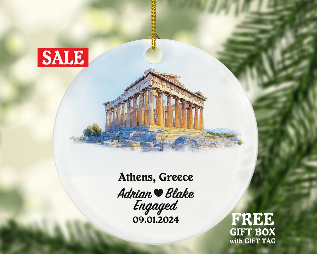 Athens Christmas Ornament Personalized - Greece Engaged Married Family Together Couple Travel Honeymoon Engagement Marriage