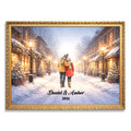Custom Couple in Snowy City Wall Art | Winter Wall Art for Engaged, Married, Mr & Mrs, Anniversary | Aluminum Metal Print