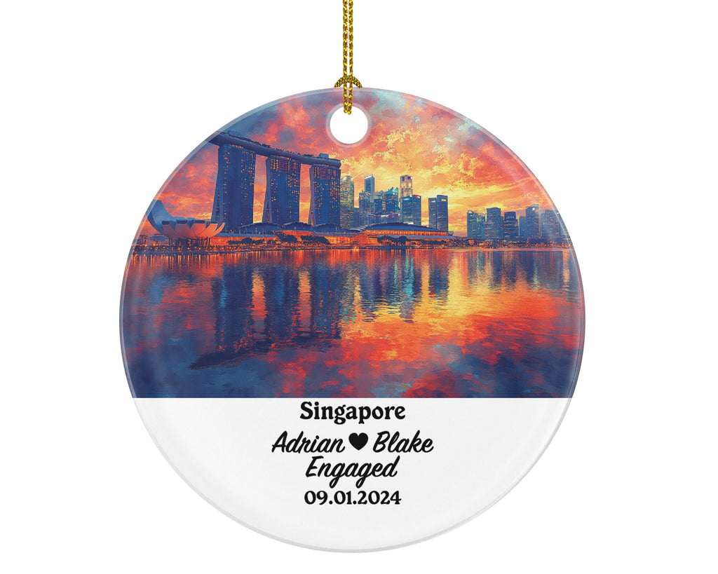 Singapore Christmas Ornament Personalized - Engaged Married Family Together Couple Travel Honeymoon Engagement Marriage