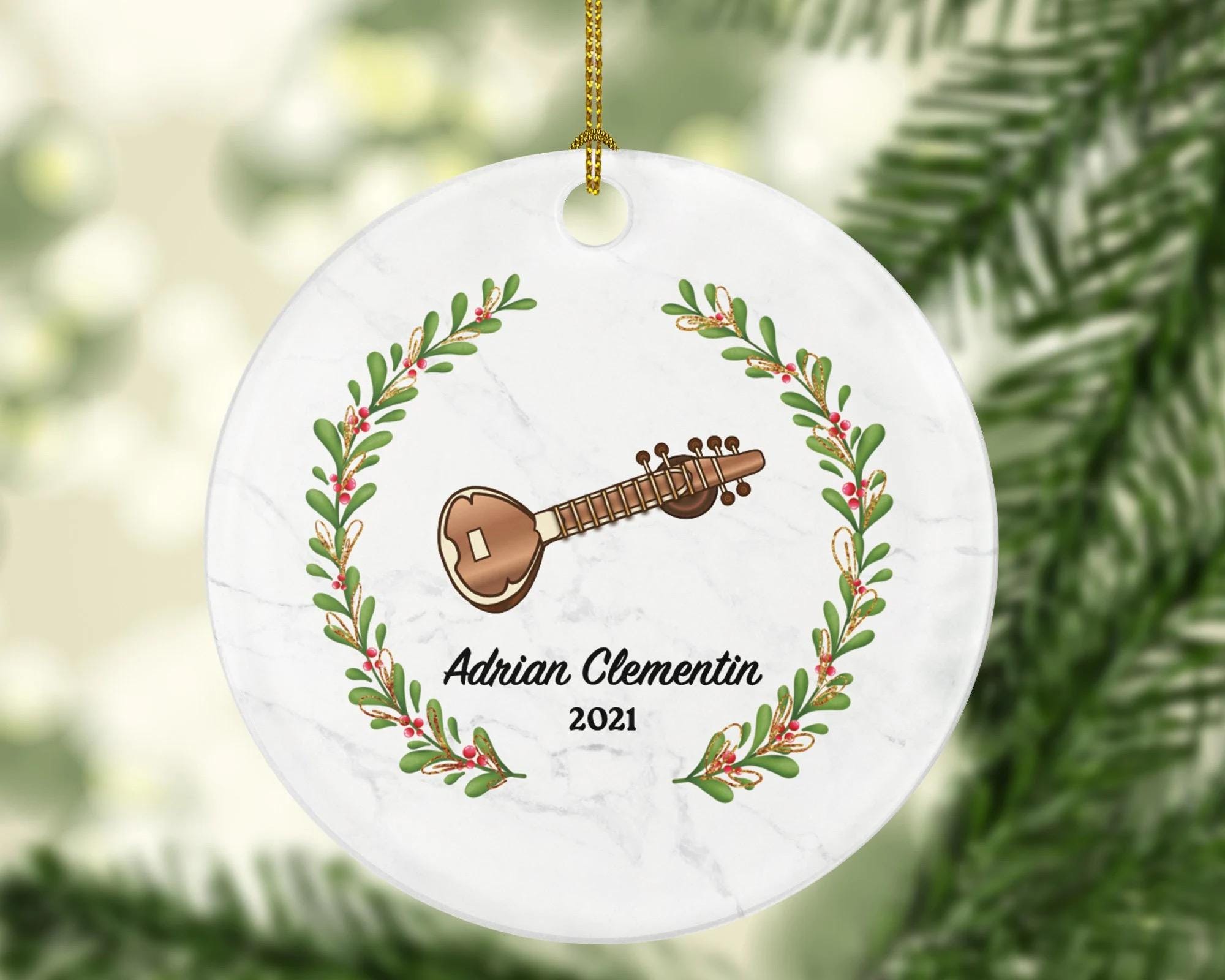 Sitar Christmas Ornament Personalized - Sitar Musical Instrument Playing Gift for Sitar Player - Custom Name Year