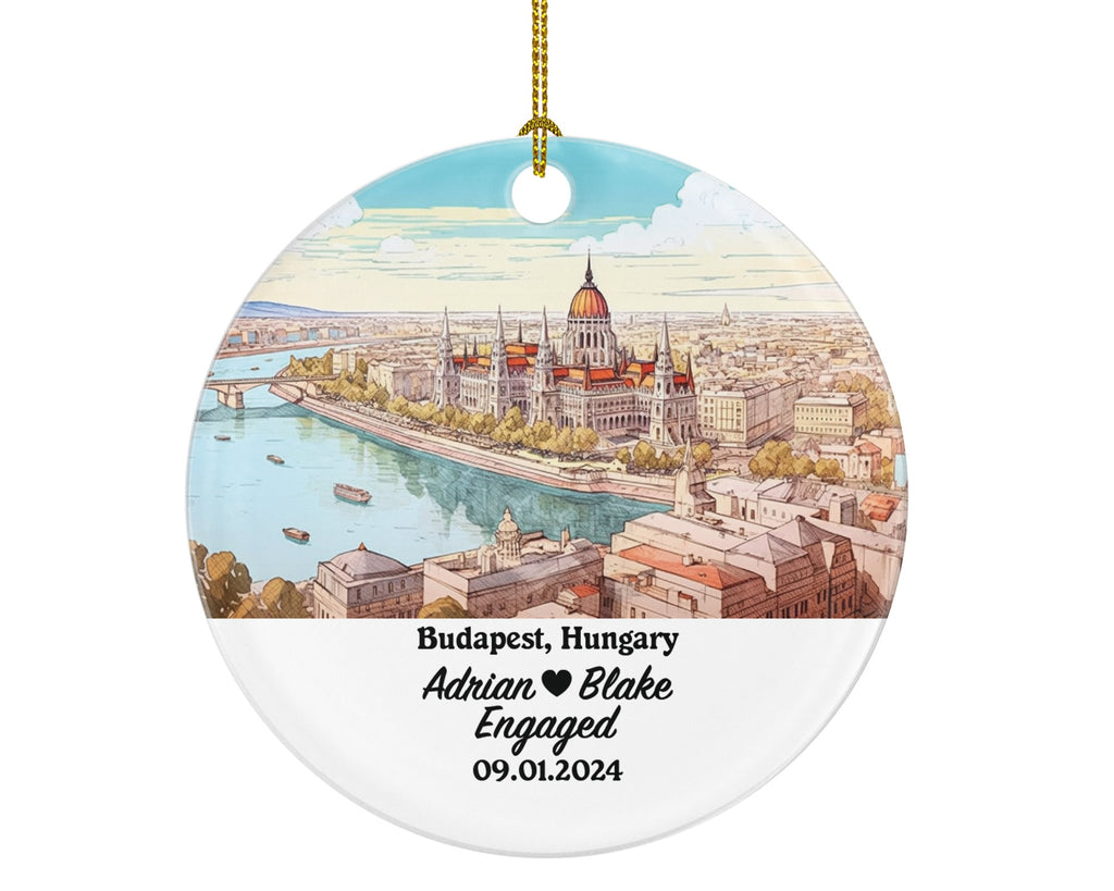 Budapest Christmas Ornament Personalized - Hungary Engaged Married Family Together Couple Travel Honeymoon Engagement Marriage