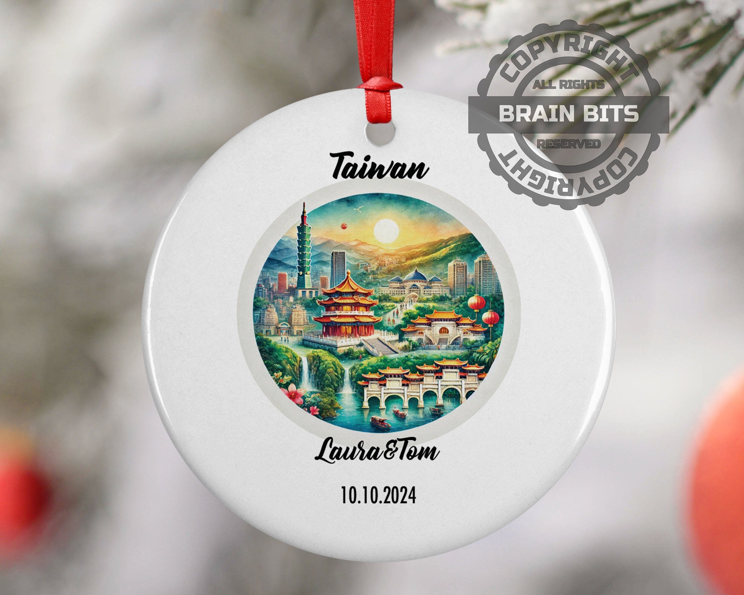Taiwan Ornament, Engagement, Married, Travel, Gift for Engaged Couple, Engagement Gift, Trip, Vacation Souvenir
