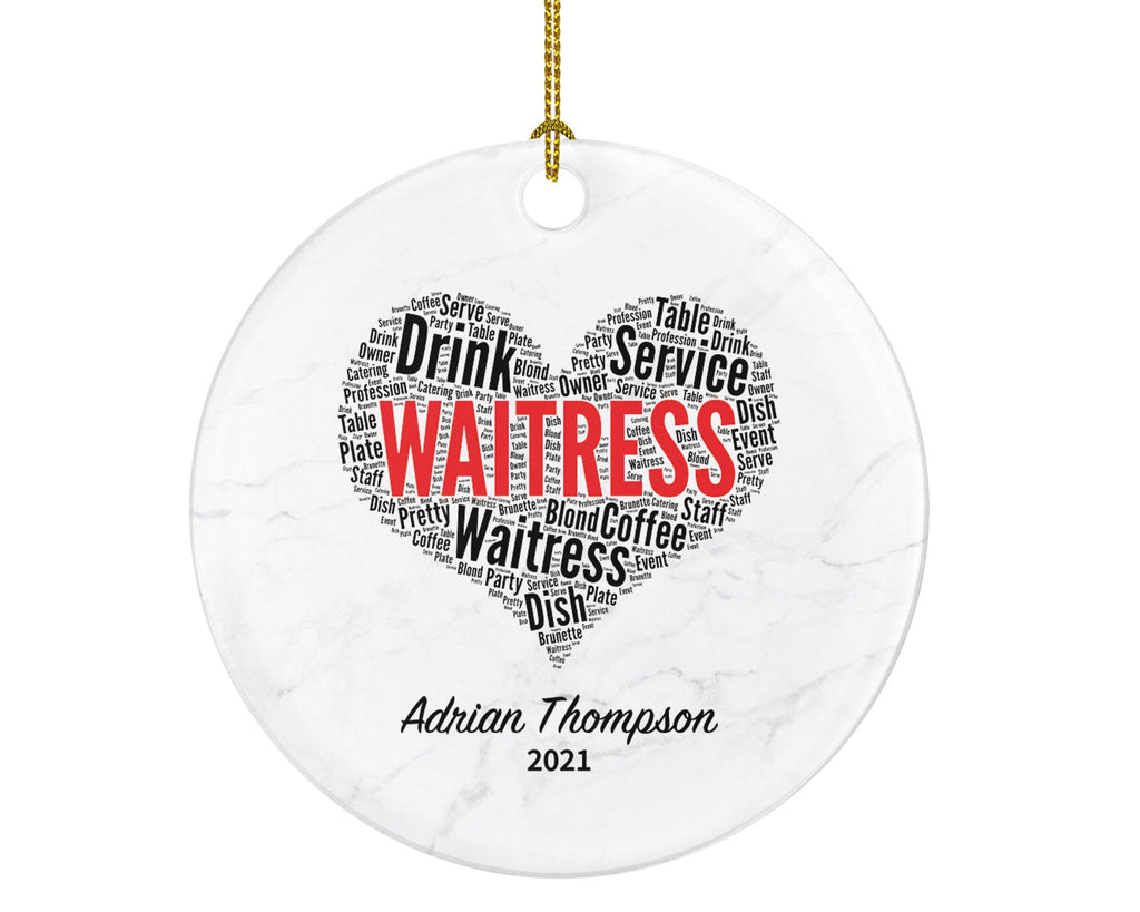 Waitress / Waiter Christmas Ornament Personalized - Gift for Cafe Cafeteria Restaurant Worker - Custom Name Year