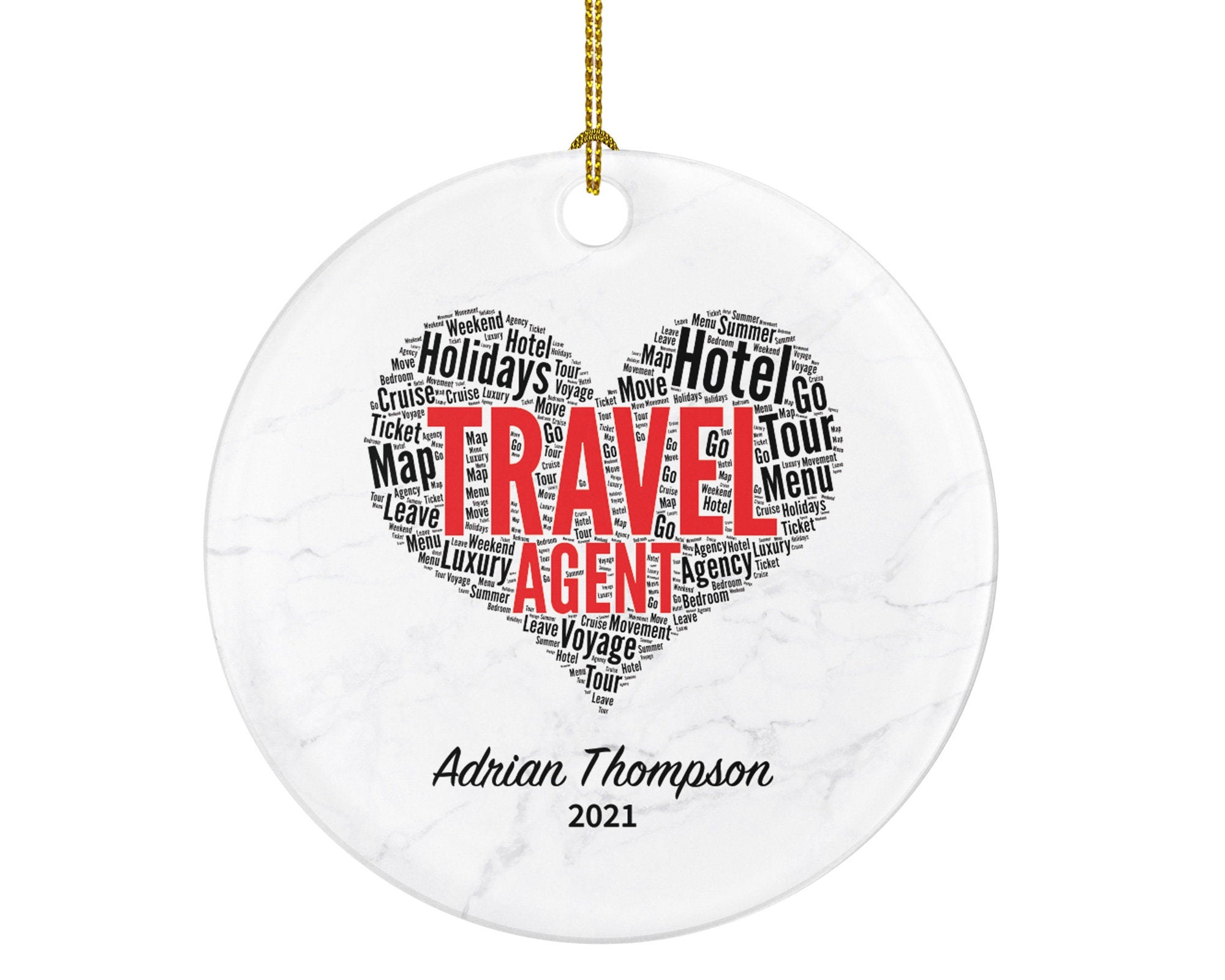 Travel Agent Worker Christmas Ornament Personalized - Vacation Travel Agent Gift For Employee Boss Employer - Custom Name Year