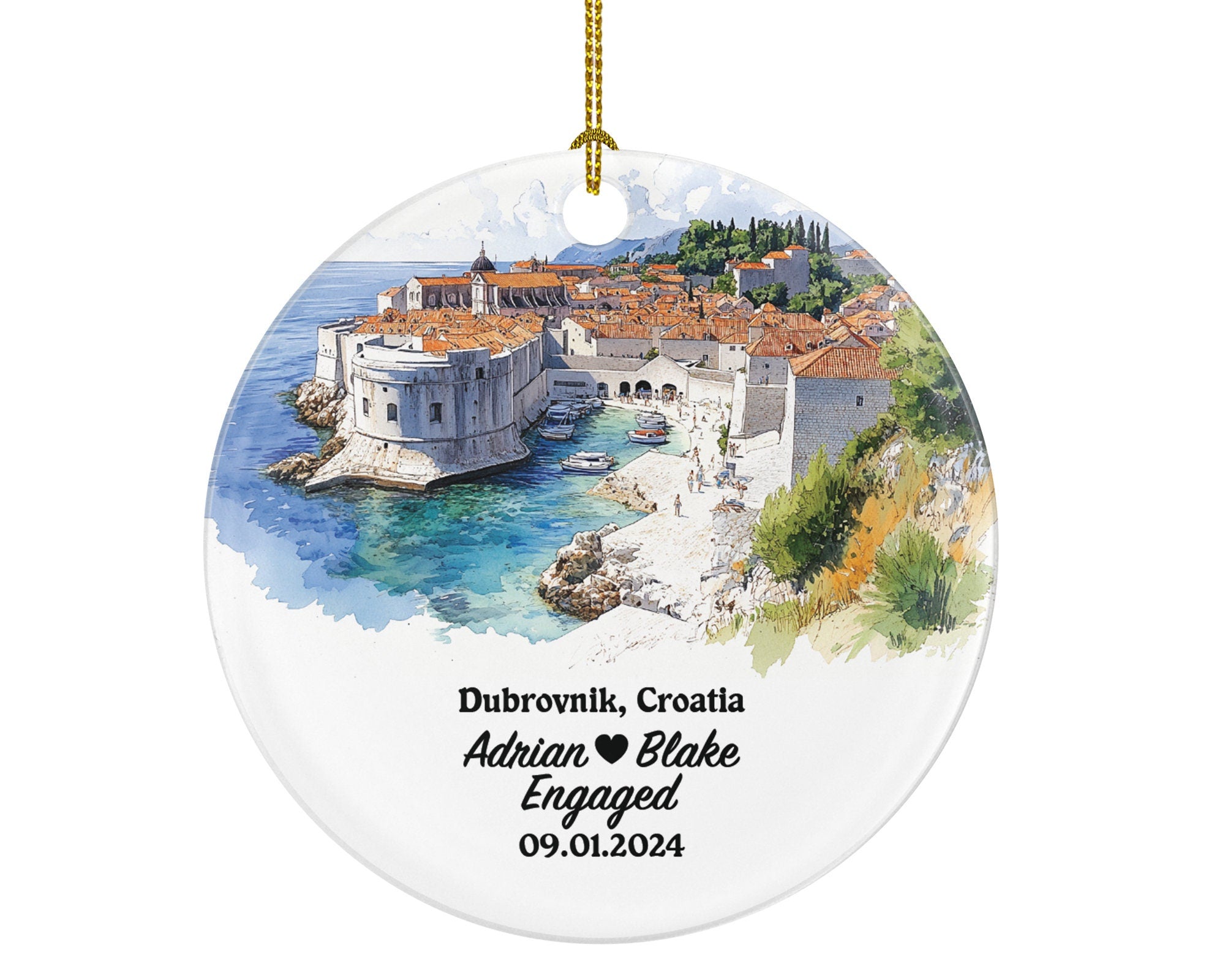 Dubrovnik Christmas Ornament Personalized - Croatia Engaged Married Family Together Couple Travel Honeymoon Engagement Marriage