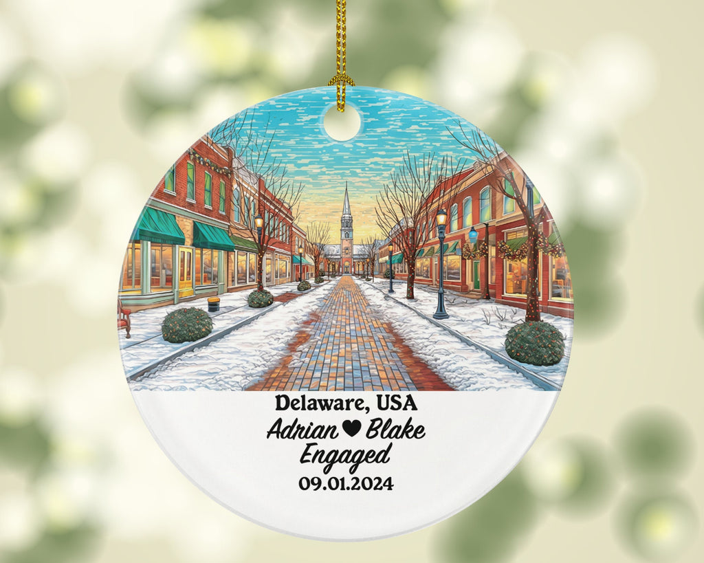 Delaware Christmas Ornament Personalized - DE Engaged Married Family Together Couple Travel Honeymoon Engagement Marriage