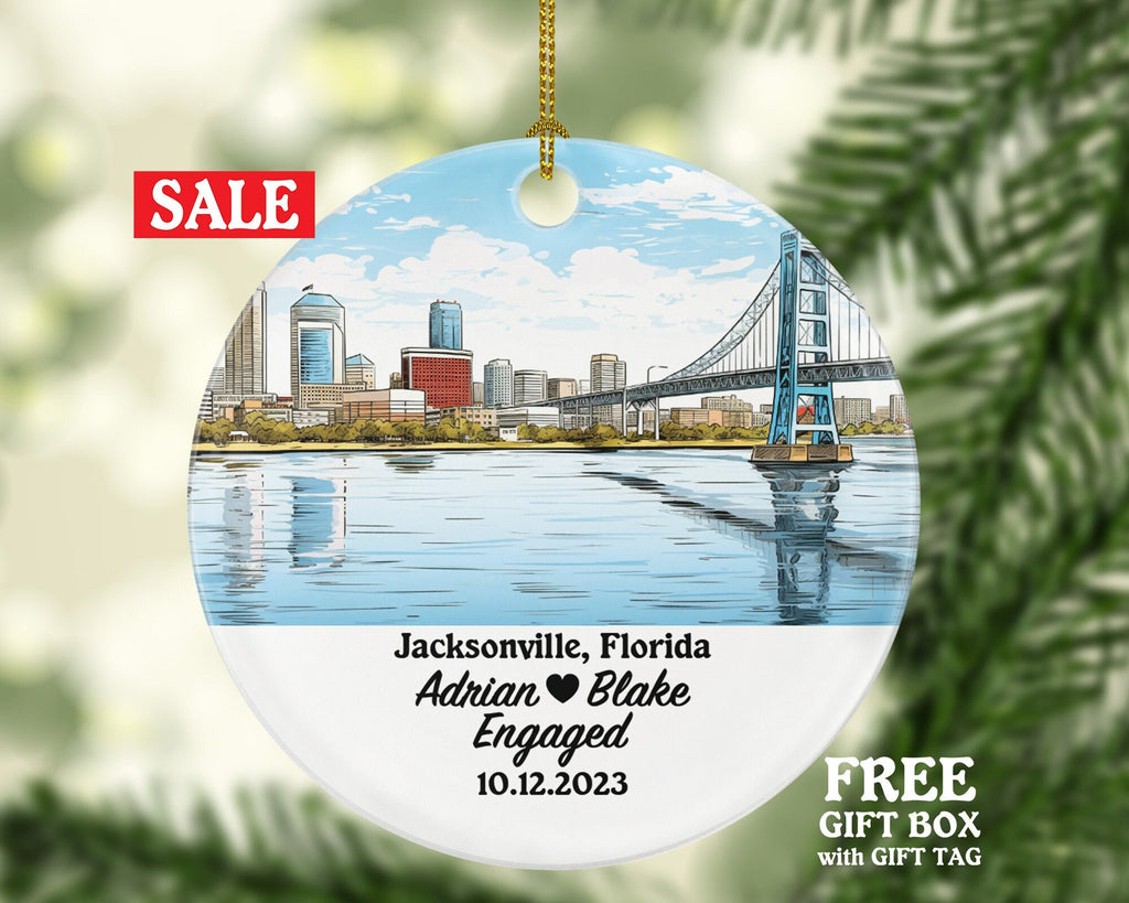 Jacksonville Florida Christmas Ornament Personalized, FL Engaged Married Family Together Couple Travel Honeymoon Wedding Engagement Marriage