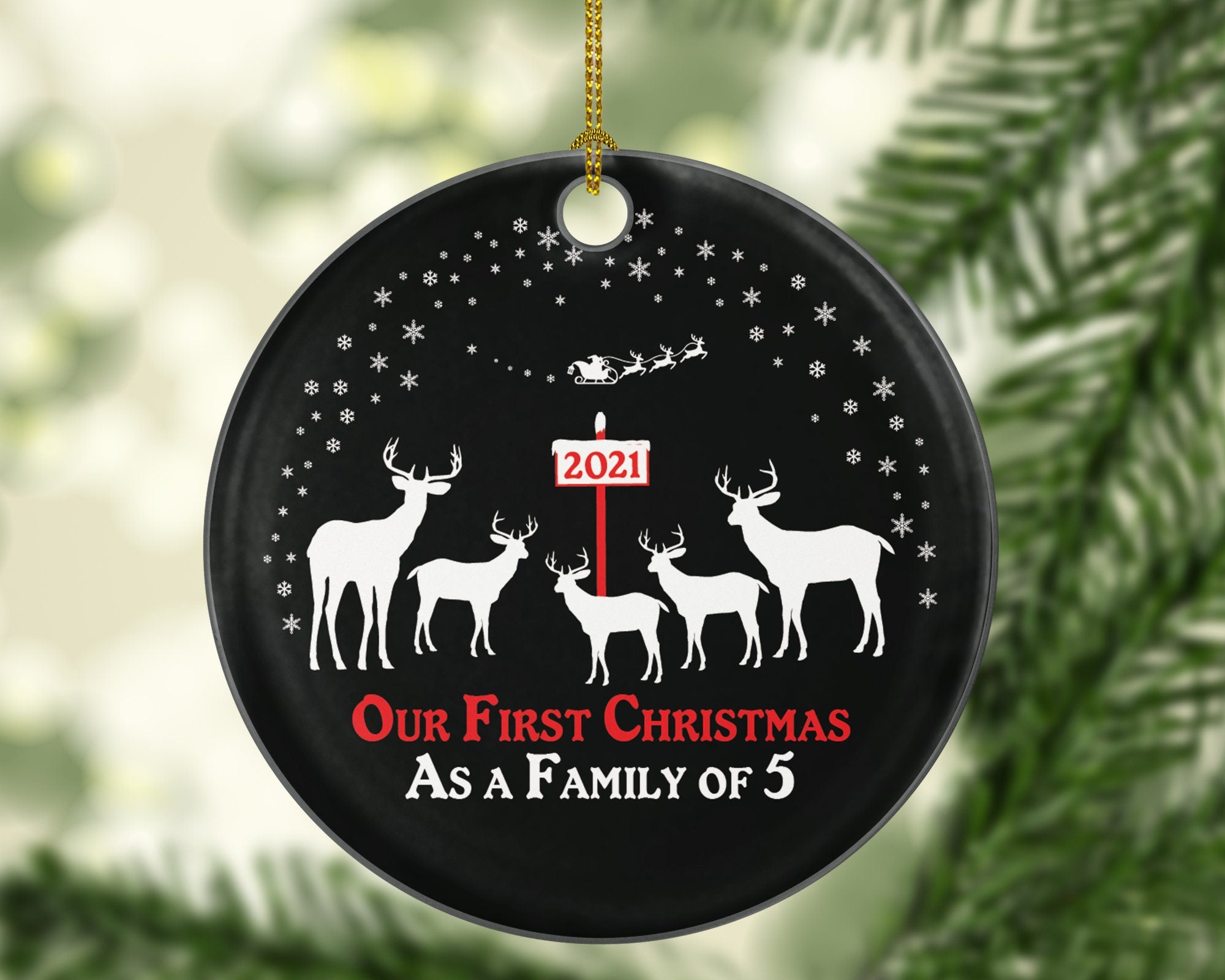 Our First Christmas As A Family Of 5 Five Ornament Deer Reindeer Kids Children Mom Dad New Mommy Daddy Baby Girl Boy Father Mother Newborn
