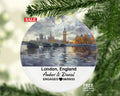 London England Round Ceramic Christmas Ornament – Personalized Big Ben, Tower Bridge Keepsake, Custom Couple Gift for Wedding or Honeymoon