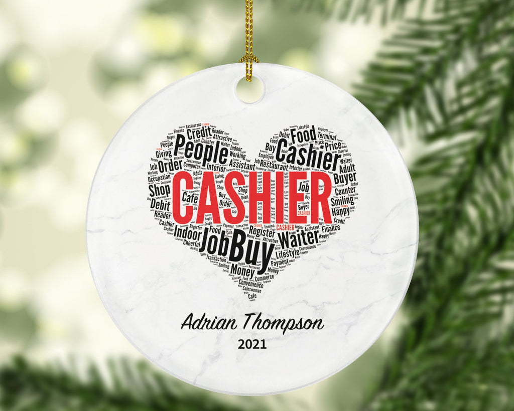 Cashier Christmas ornament Personalized - Gift For Supermarket Worker,Front Line Hero Essential Worker In Grocery Store, Custom Name