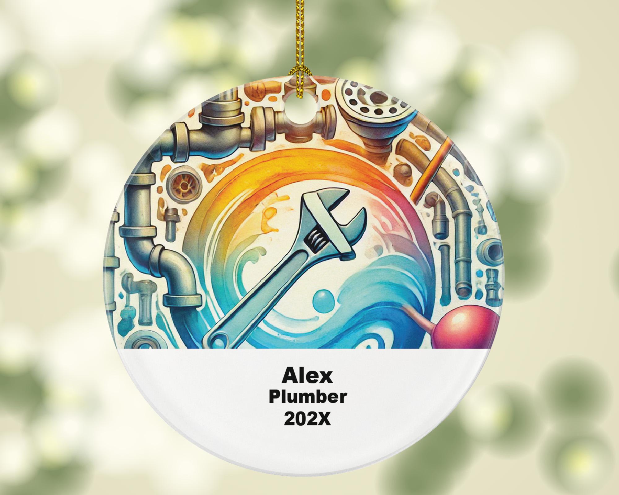 Personalized Plumber Ornament – Custom Plumbing Gift – Tradesman Holiday Ornament with Name and Year