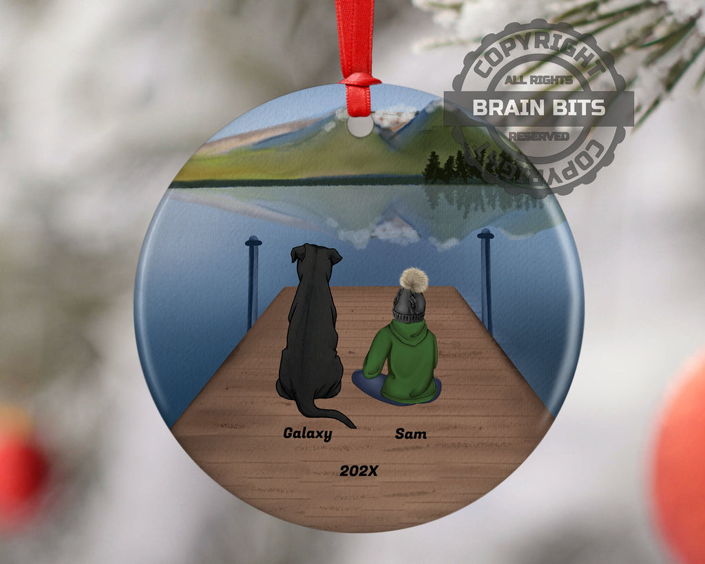 Personalized Boy Son Kid Child Grandchild Grandson Pet Christmas Ornament Custom Ceramic Keepsake Dog Cat Owners Holiday Gift Lake Scene