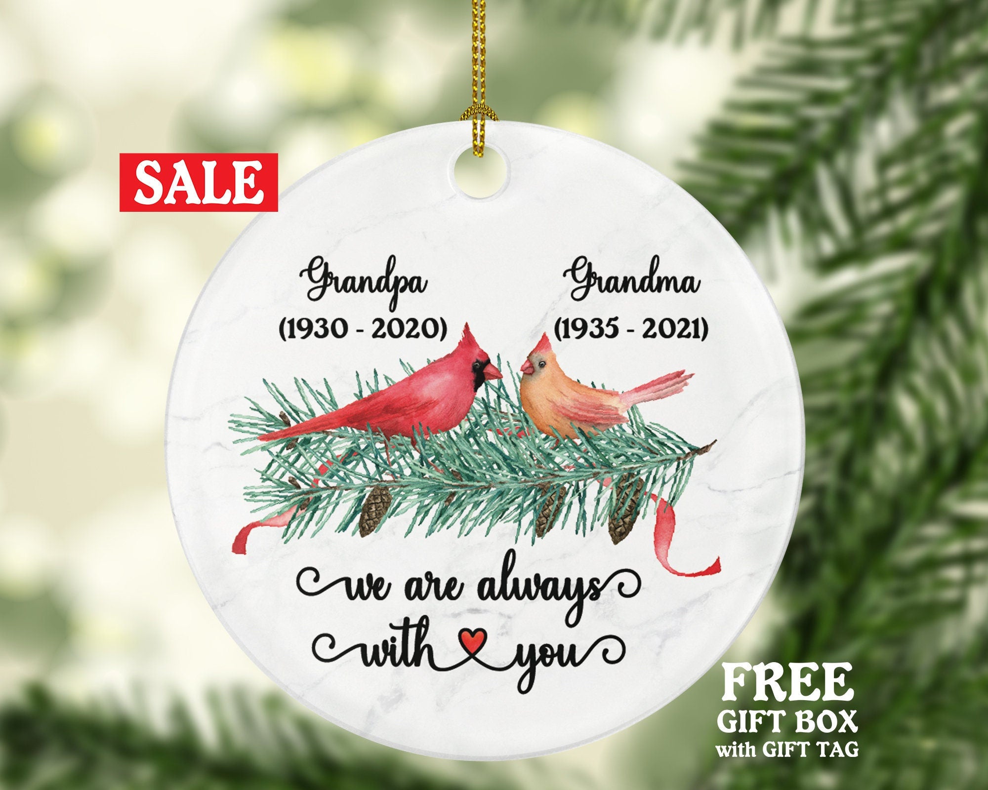 Memorial Ornament, Floating Christmas In Memory of a Remembrance Gift We are Always with You Personalized Couple, Custom Grandparent