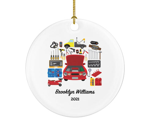 Car Mechanic Christmas Ornament for Repair Man Personalized - Mechanical Engineer, Custom Gift for Husband Dad Him