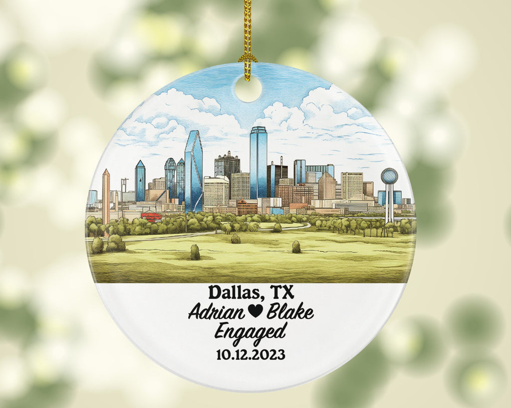 Dallas Texas Christmas Ornament - TX Engaged Married Family Together Couple Travel Honeymoon Wedding Engagement Marriage