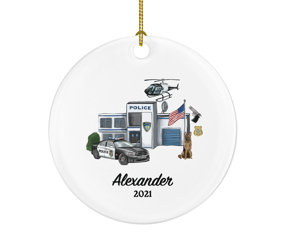 Policeman Ornament - Police Team Officer Christmas Gift Personalized - Car Helicopter Office Dog Gun Badge Flag