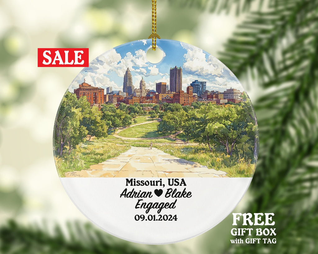 Missouri Christmas Ornament Personalized - MO Engaged Married Family Together Couple Travel Honeymoon Engagement Marriage