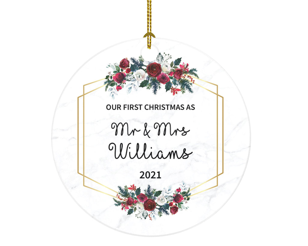 Our First Christmas as Mr & Mrs Personalized Ornament - Newlywed Mr. and Mrs. Wedding Couple Just Married Marriage Gift