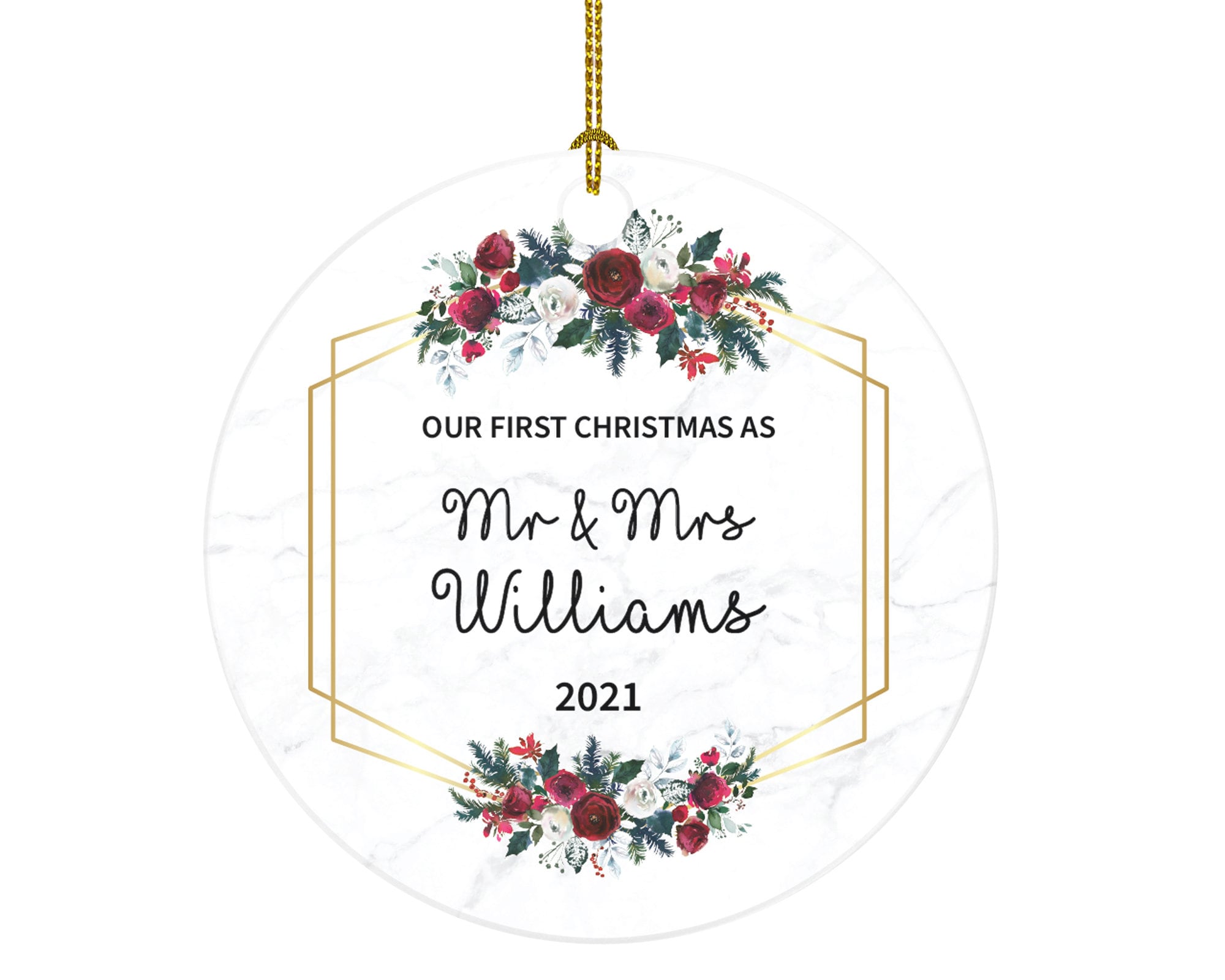 Our First Christmas as Mr & Mrs Personalized Ornament - Newlywed Mr. and Mrs. Wedding Couple Just Married Marriage Gift