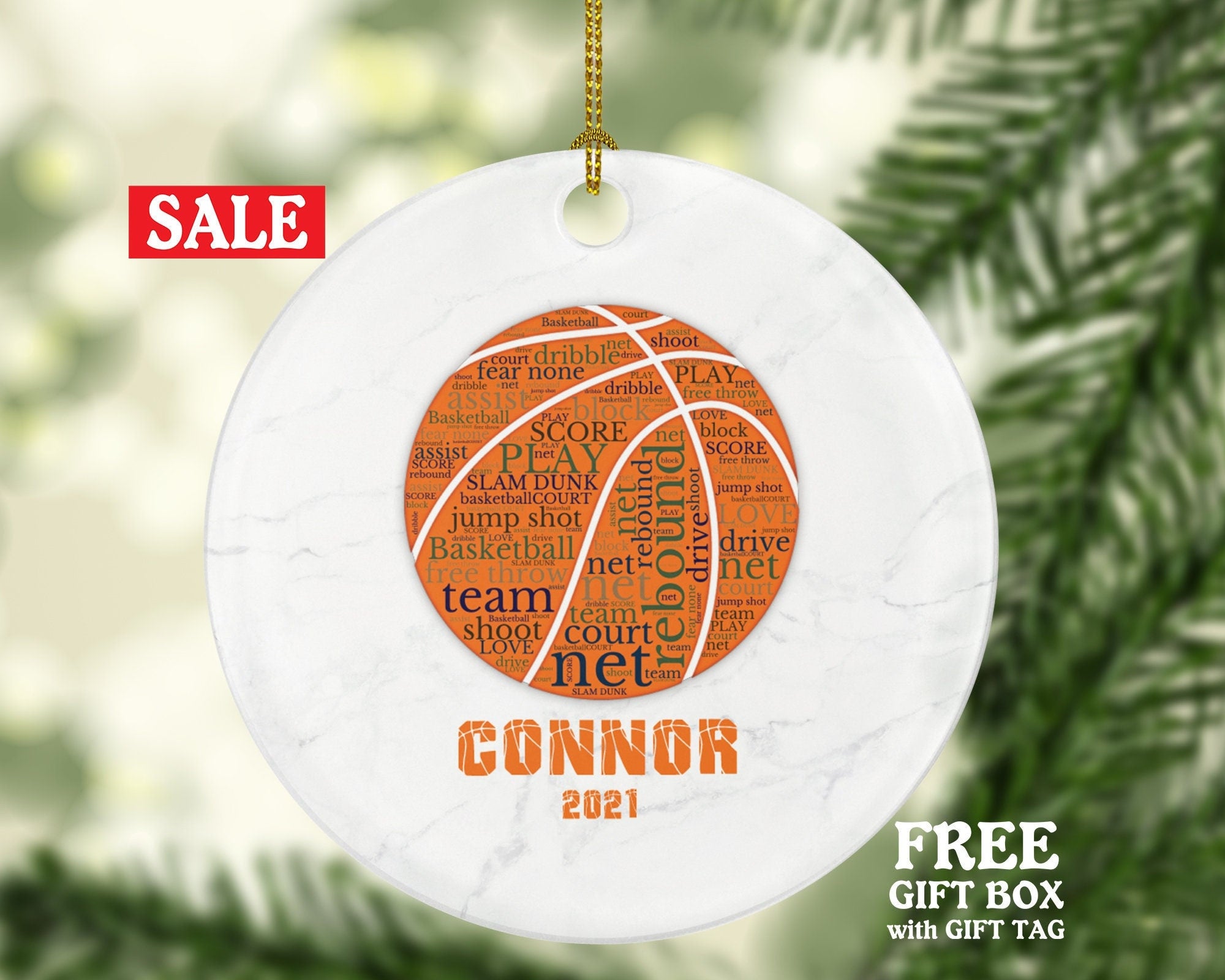 Basketball Christmas Ornament Personalized - Custom Gift for Basketball Team Player Gamer Sports Hobby Occupation Decorations