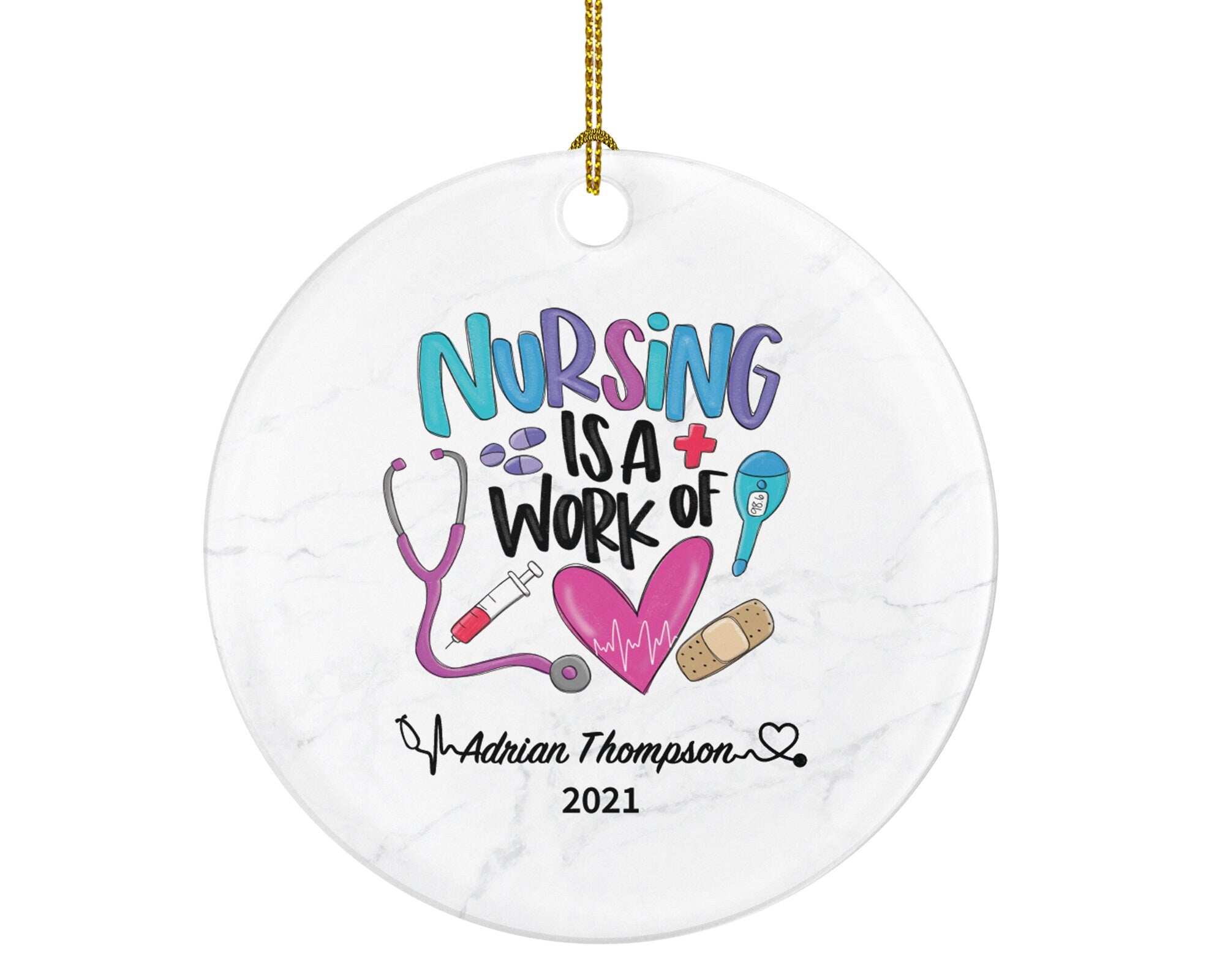 Nurse Christmas Ornament Personalized - Nursing is a Work of Heart Registered Health Worker Gift from Patient for Nurse RN Custom Medical