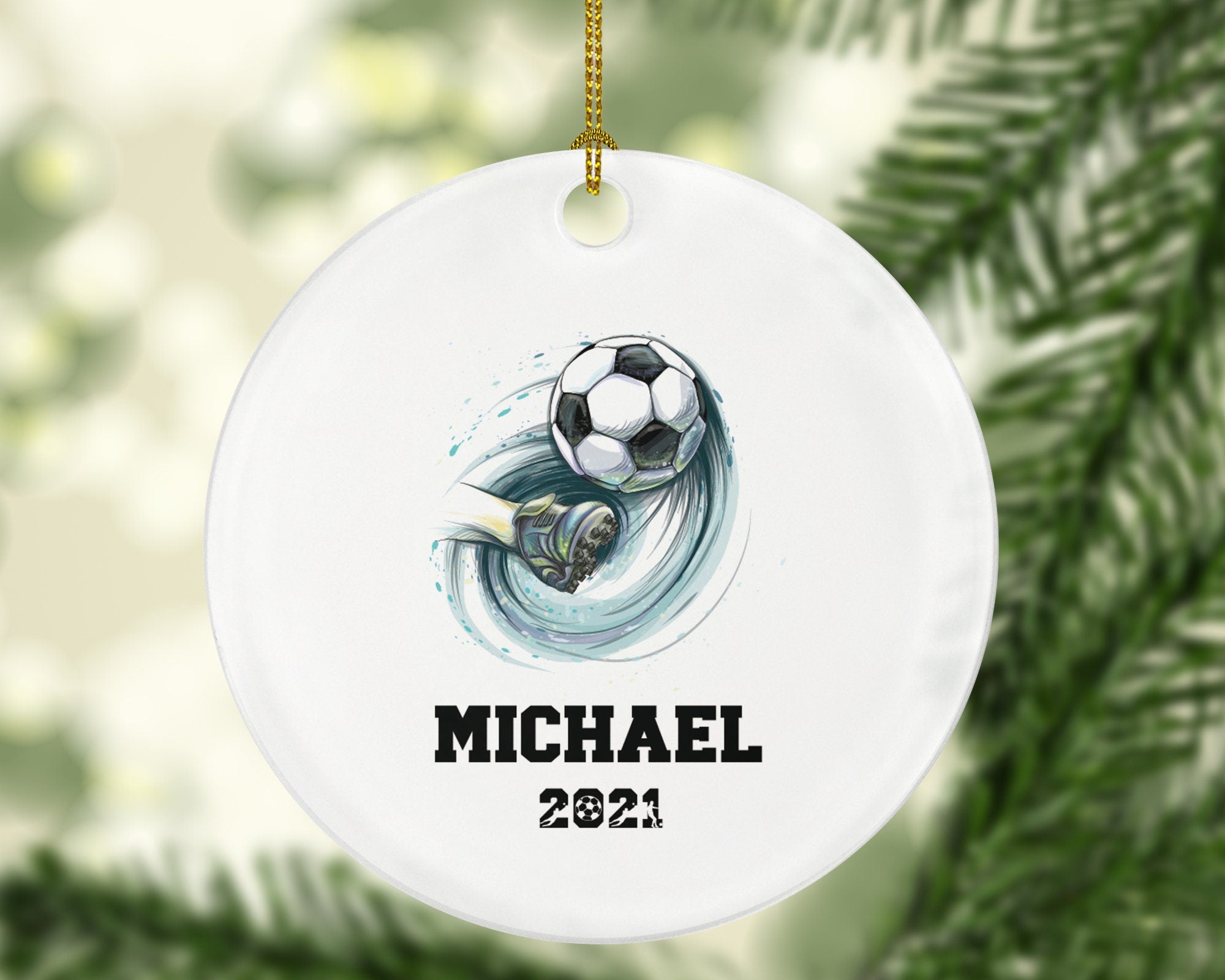 Playing Soccer Christmas Ornament - Goal Keeper Saver Coach Team Player Personalized Gift Gamer Sports Match Senior Custom Ball Kick