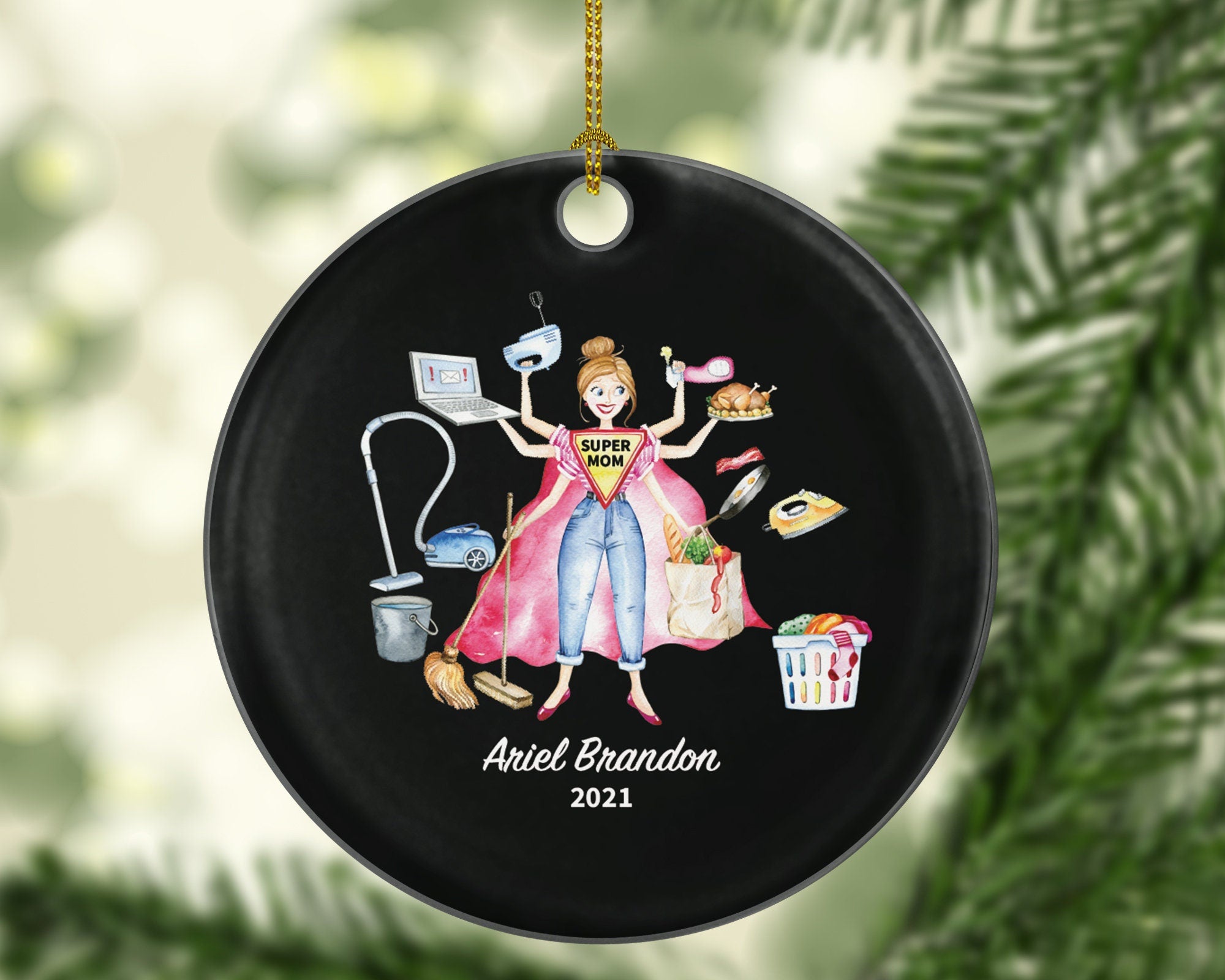 Super Mom Personalized Christmas Ornament - Funny Mother Custom Gift First New Pregnancy