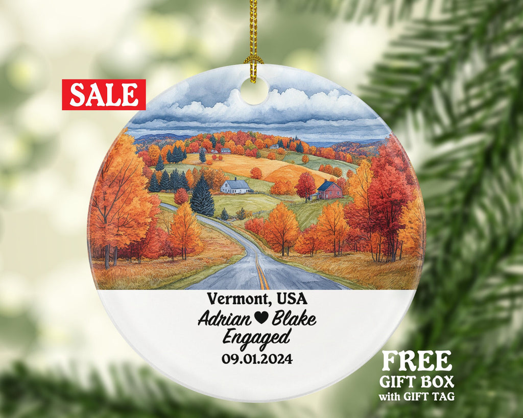 Vermont Christmas Ornament Personalized - VT Engaged Married Family Together Couple Travel Honeymoon Engagement Marriage