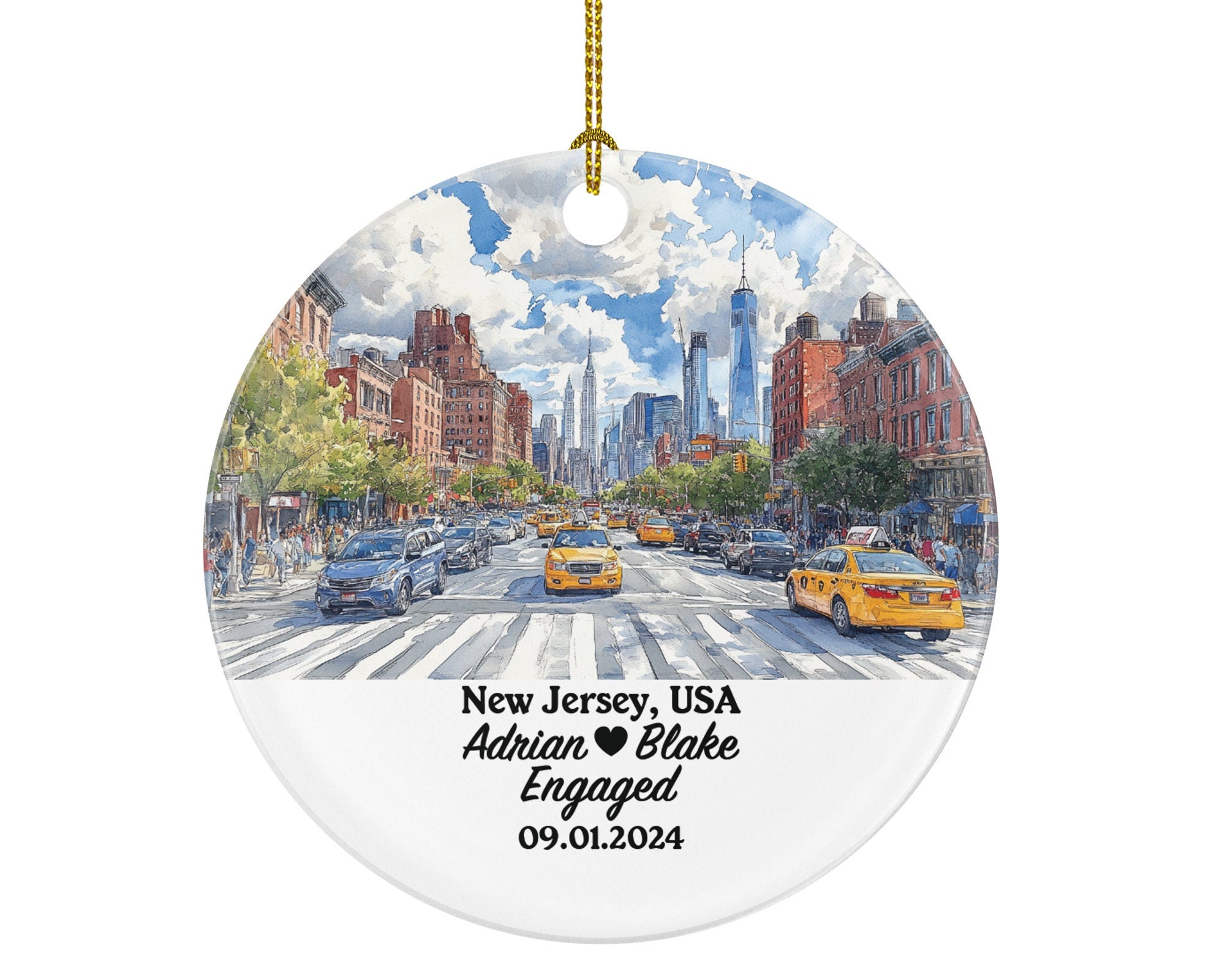 New Jersey Christmas Ornament Personalized - NJ Engaged Married Family Together Couple Travel Honeymoon Engagement Marriage