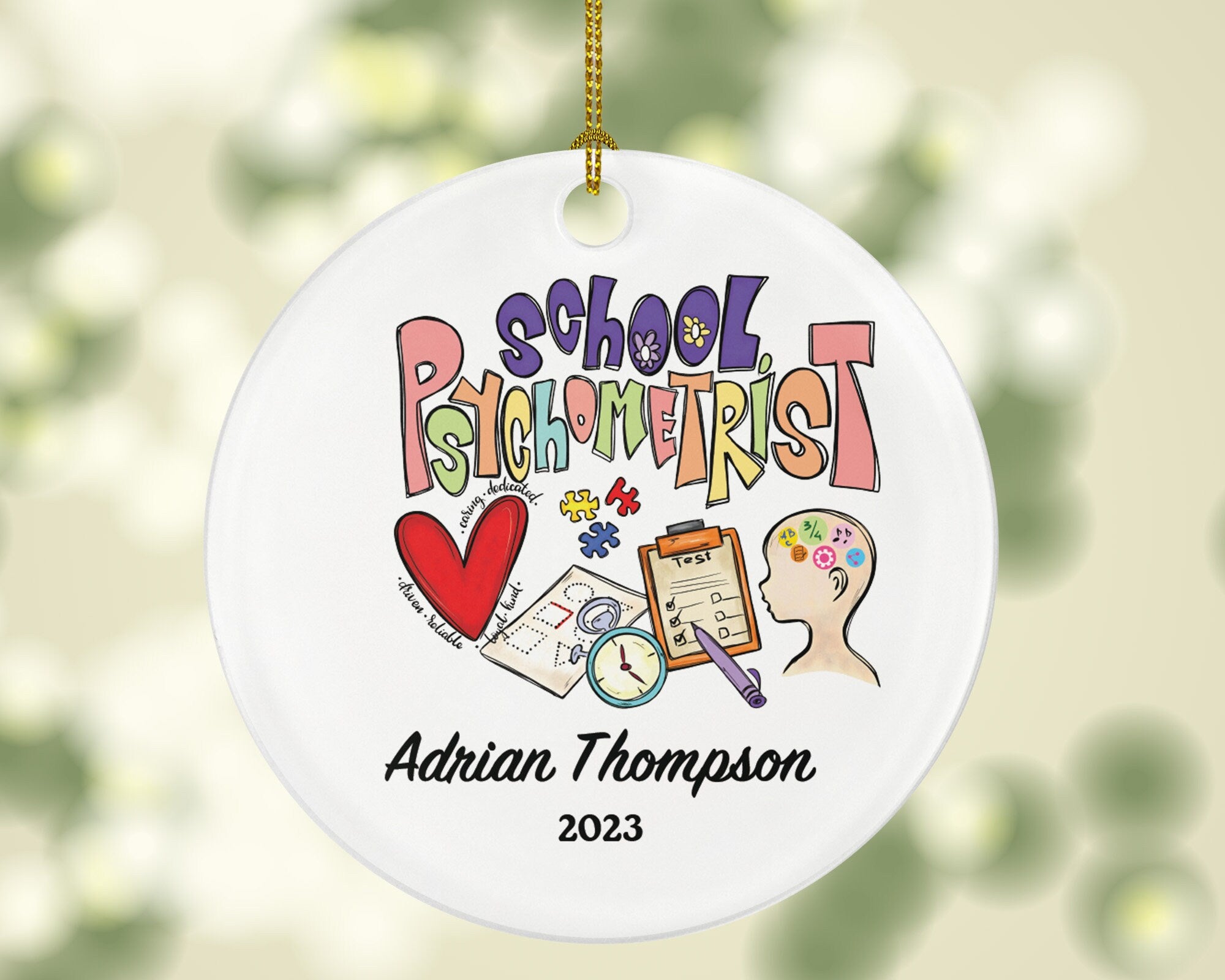 School Psychometrist Christmas Ornament Personalized
