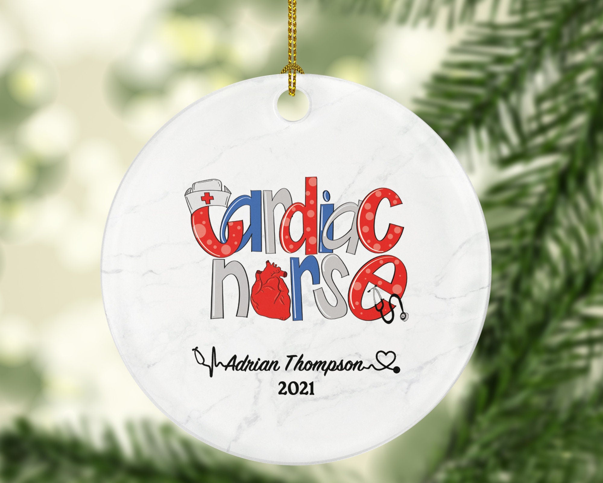 Cardiac Nurse CN Christmas Ornament Personalized - Nurse Registered Health Worker Gift from Patient for Nurse Custom Medical