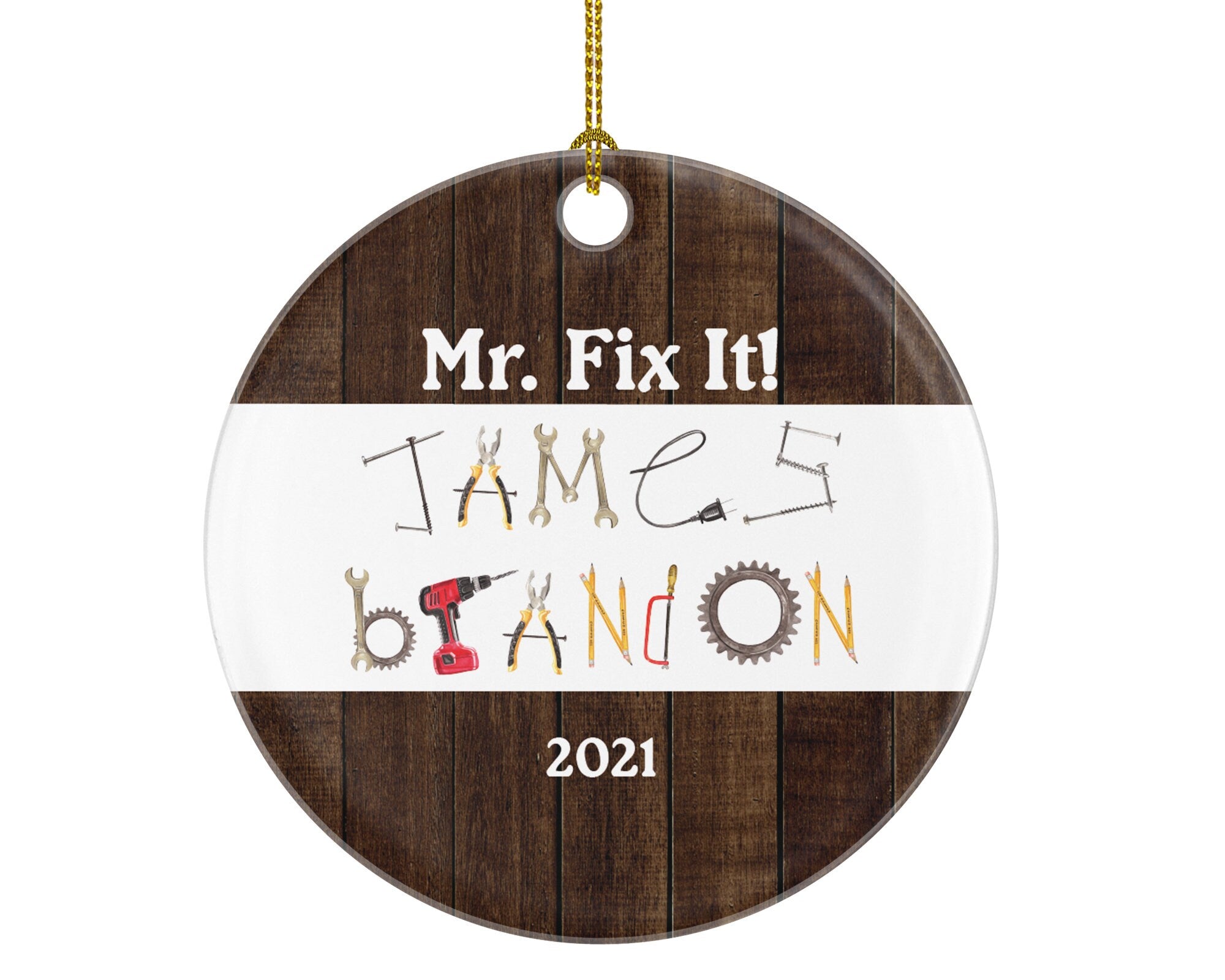 Handyman Tools Set Christmas Ornament, Personalized Box Chest Carpenter Fix It, Contractor Husband Uncle Toolbox Repair Man Xmas Custom Name