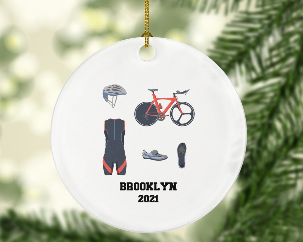 Triathlon Christmas Ornament Personalized - Gift for Triathlete, Run Cycle Bike Swim, Triathlon Equipment