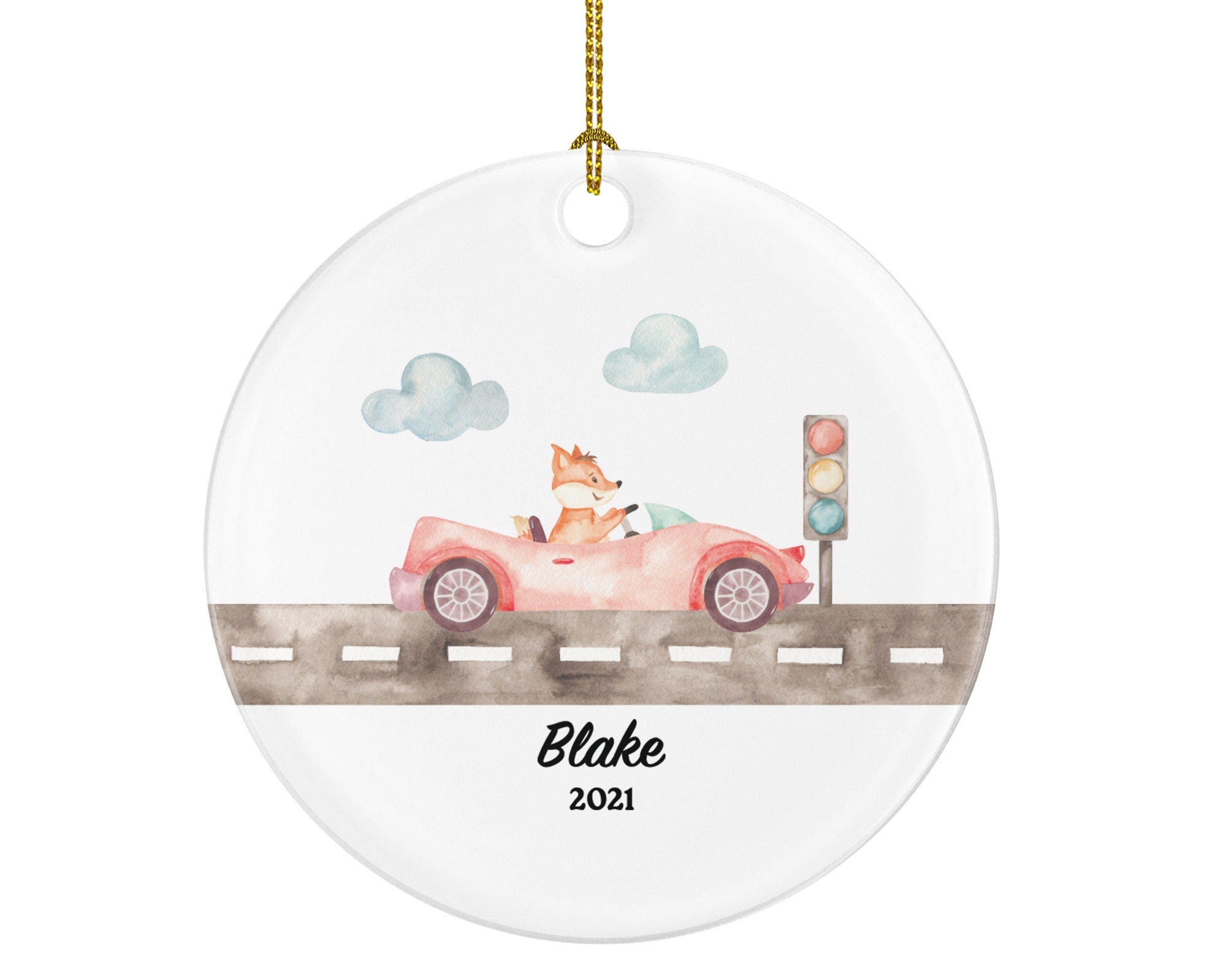 New Driver Christmas Ornament Personalized - Fox Driving Convertible Car License Owner Driver's License Plate Custom Gift For Teenage