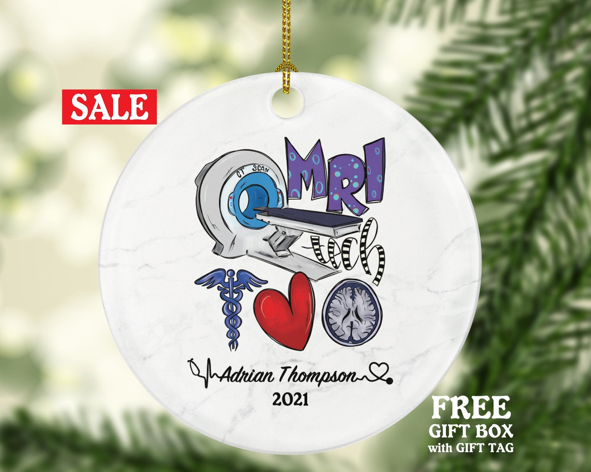 MRI Technologists, Tech Christmas Ornament Personalized - Magnetic Resonance Imaging Scanner MRI Tech Radiologic Scan Health Worker Gift