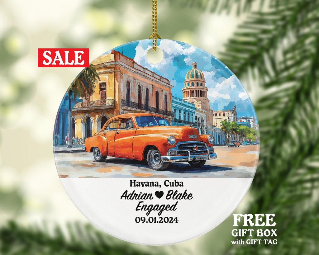 Havana Christmas Ornament Personalized - Cuba Engaged Married Family Together Couple Travel Honeymoon Engagement Marriage
