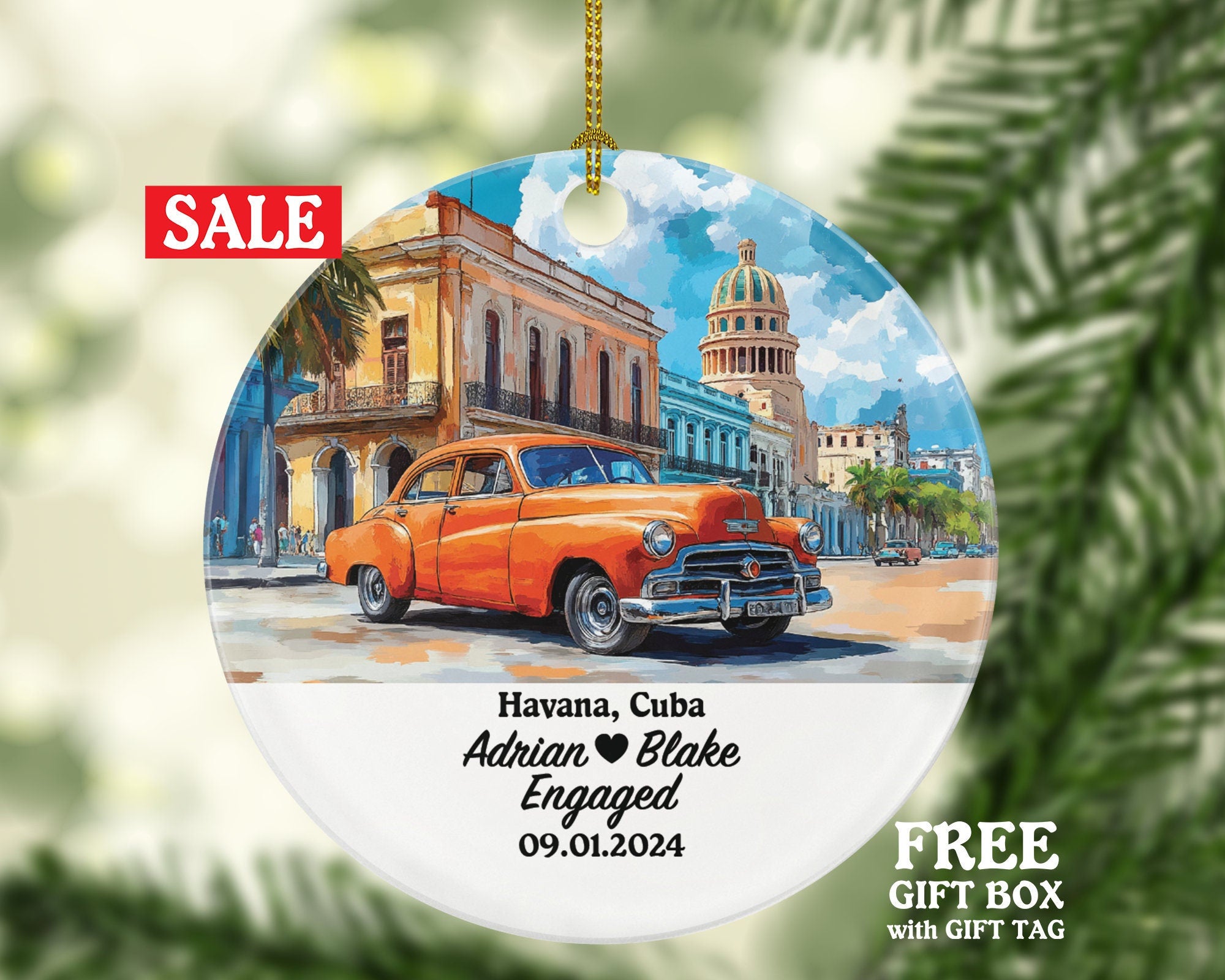 Havana Christmas Ornament Personalized - Cuba Engaged Married Family Together Couple Travel Honeymoon Engagement Marriage
