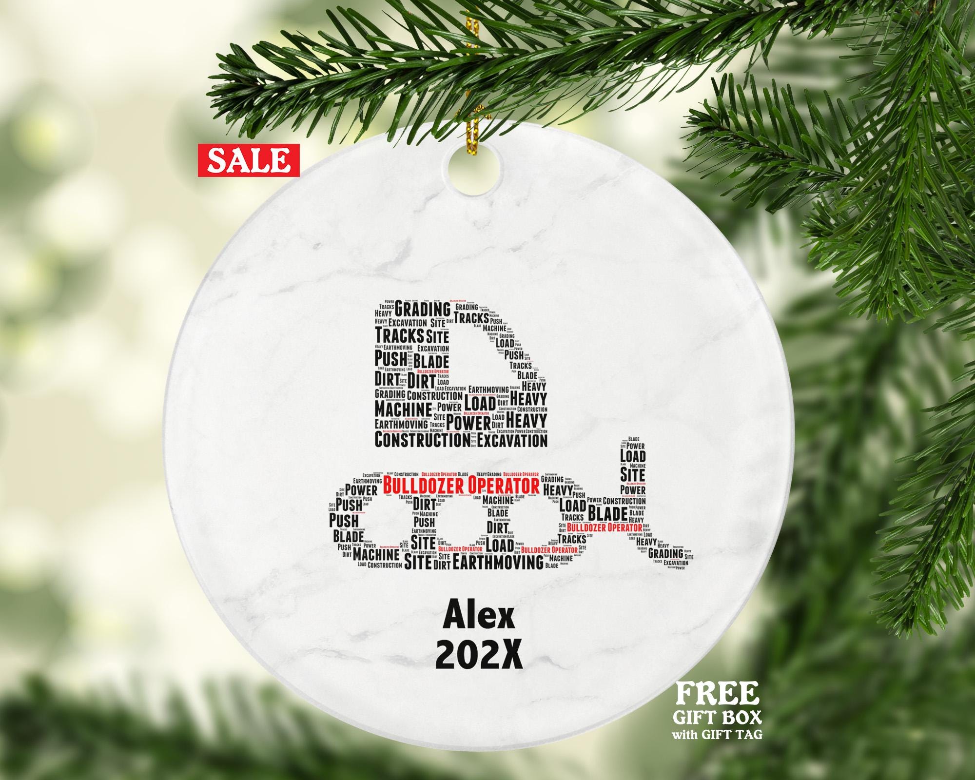 Personalized Bulldozer Operator Christmas Ornament – Custom Construction Gift – Heavy Equipment Operator Ornament Keepsake