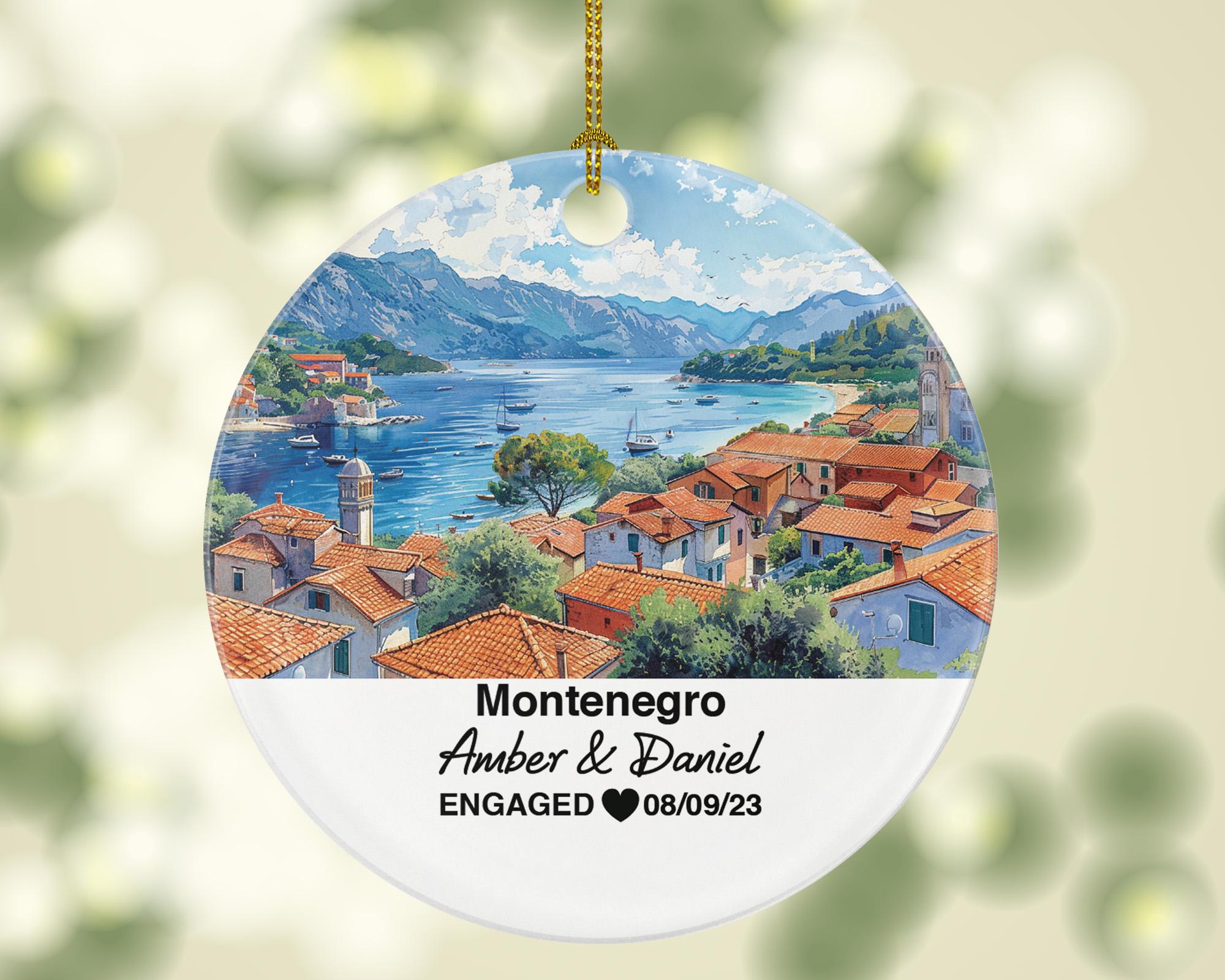 Custom Montenegro Ornament, Budva Old Town & Durmitor Views, Personalized Couple Gift, Celebrate Wedding, Engagement, Honeymoon