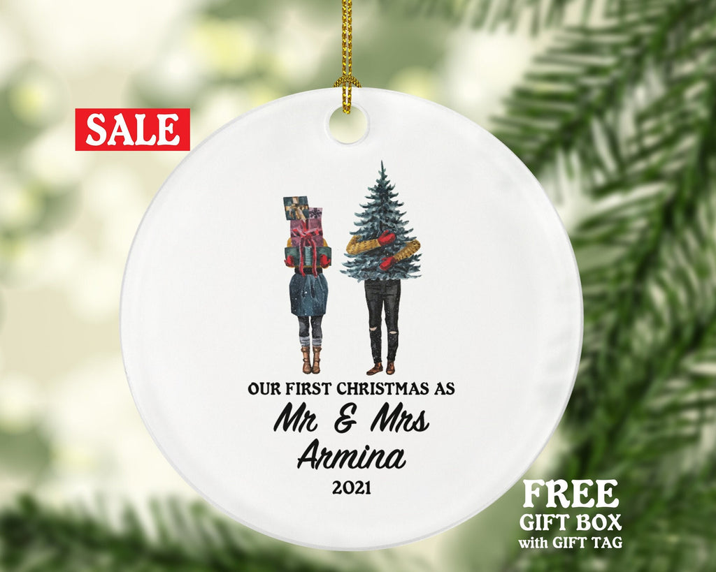 First Christmas as Mr & Mrs Married Couple Christmas Ornament Personalized - Newlywed Christmas Couple First Gift