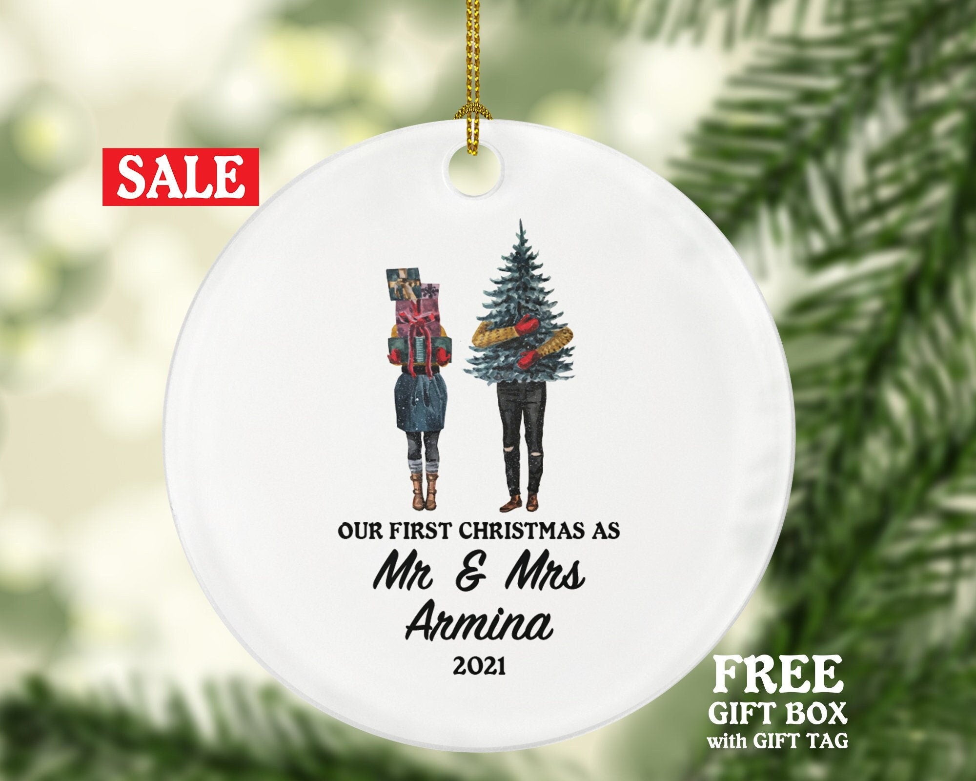 First Christmas as Mr & Mrs Married Couple Christmas Ornament Personalized - Newlywed Christmas Couple First Gift