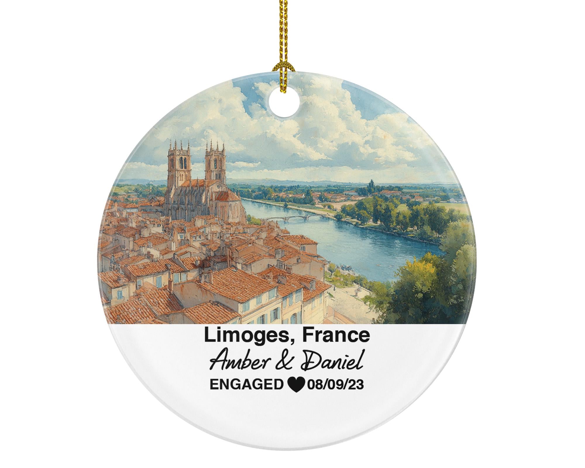 Personalized Limoges France Christmas Ornament, Porcelain Heritage, Mr & Mrs Wedding, Engagement, or Honeymoon Keepsake for Couples